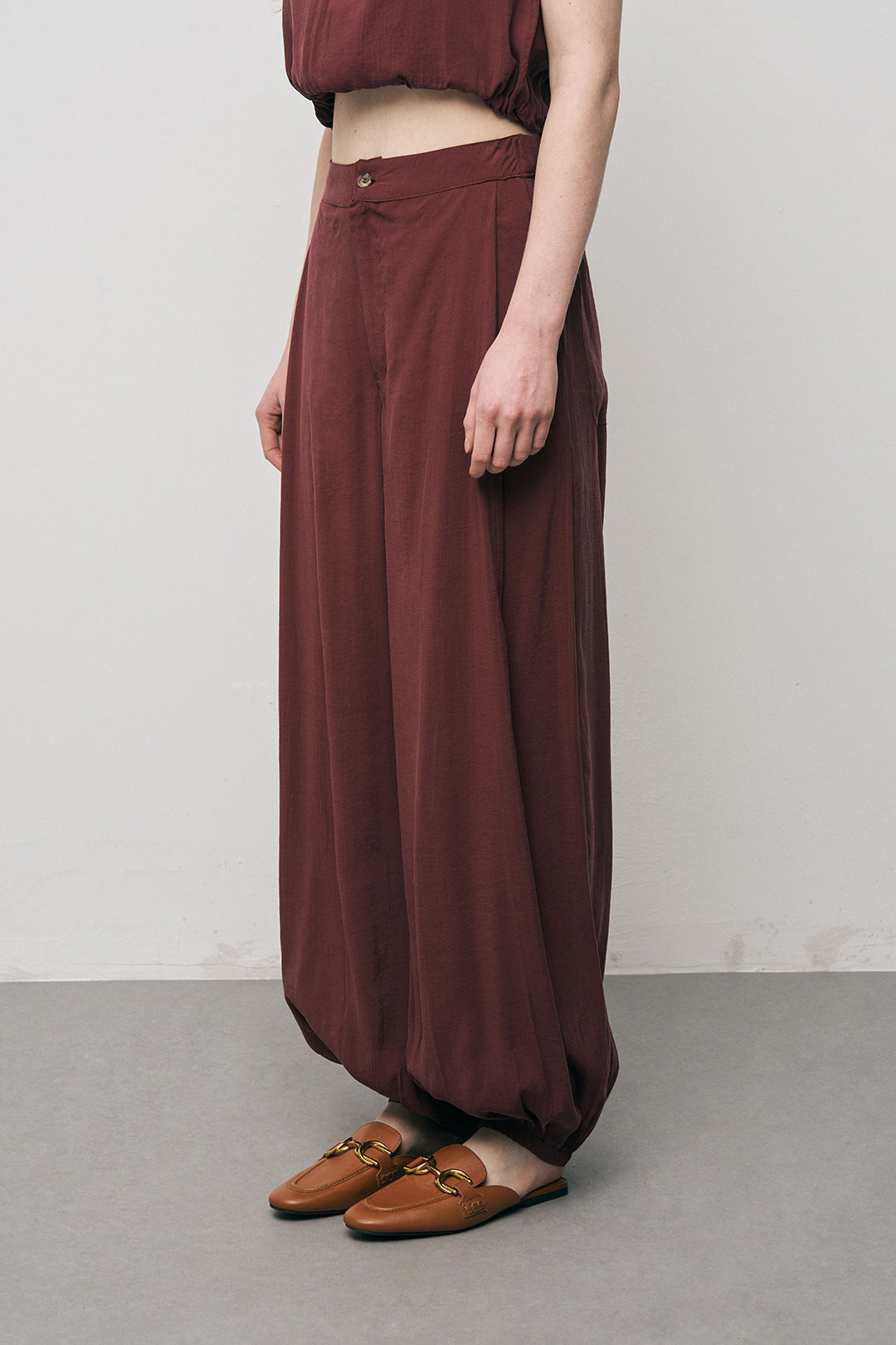 Orfeonegro Paçası Lastikli Bordo Palazzo Pantolon