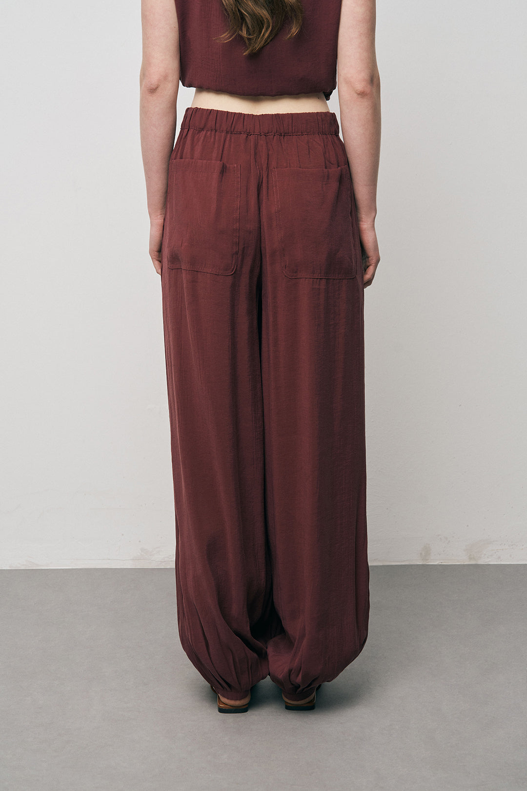 Orfeonegro Paçası Lastikli Bordo Palazzo Pantolon