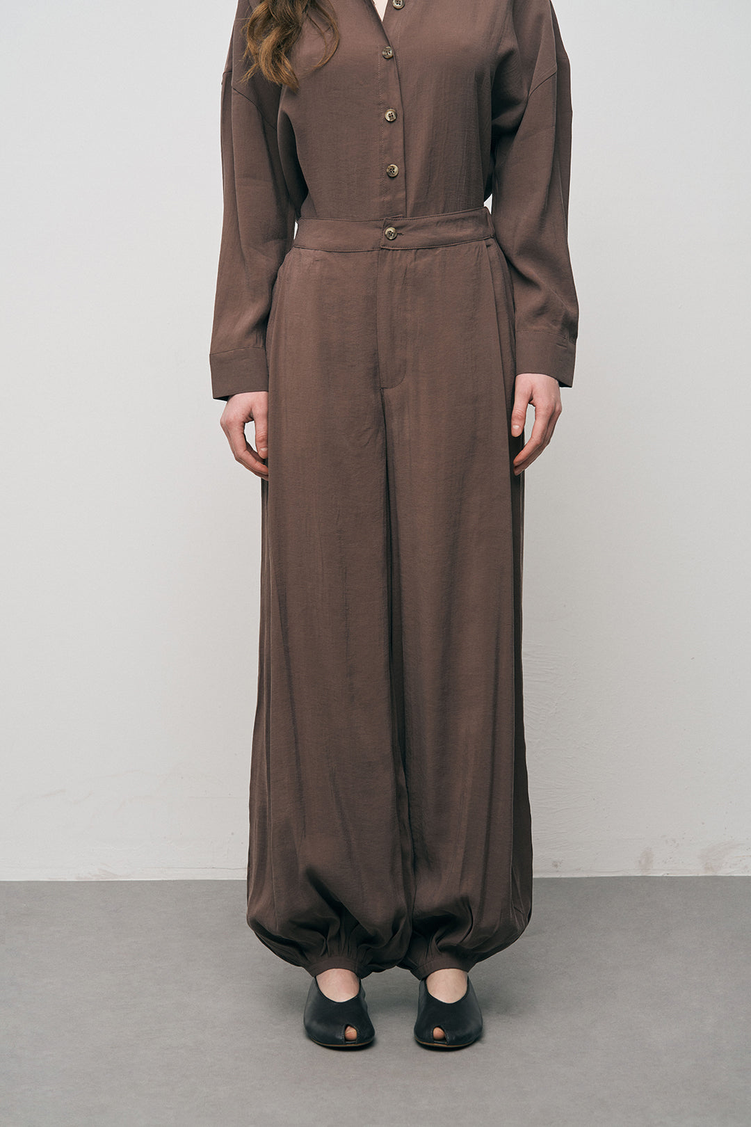 Orfeonegro Paçası Lastikli Kahve Palazzo Pantolon