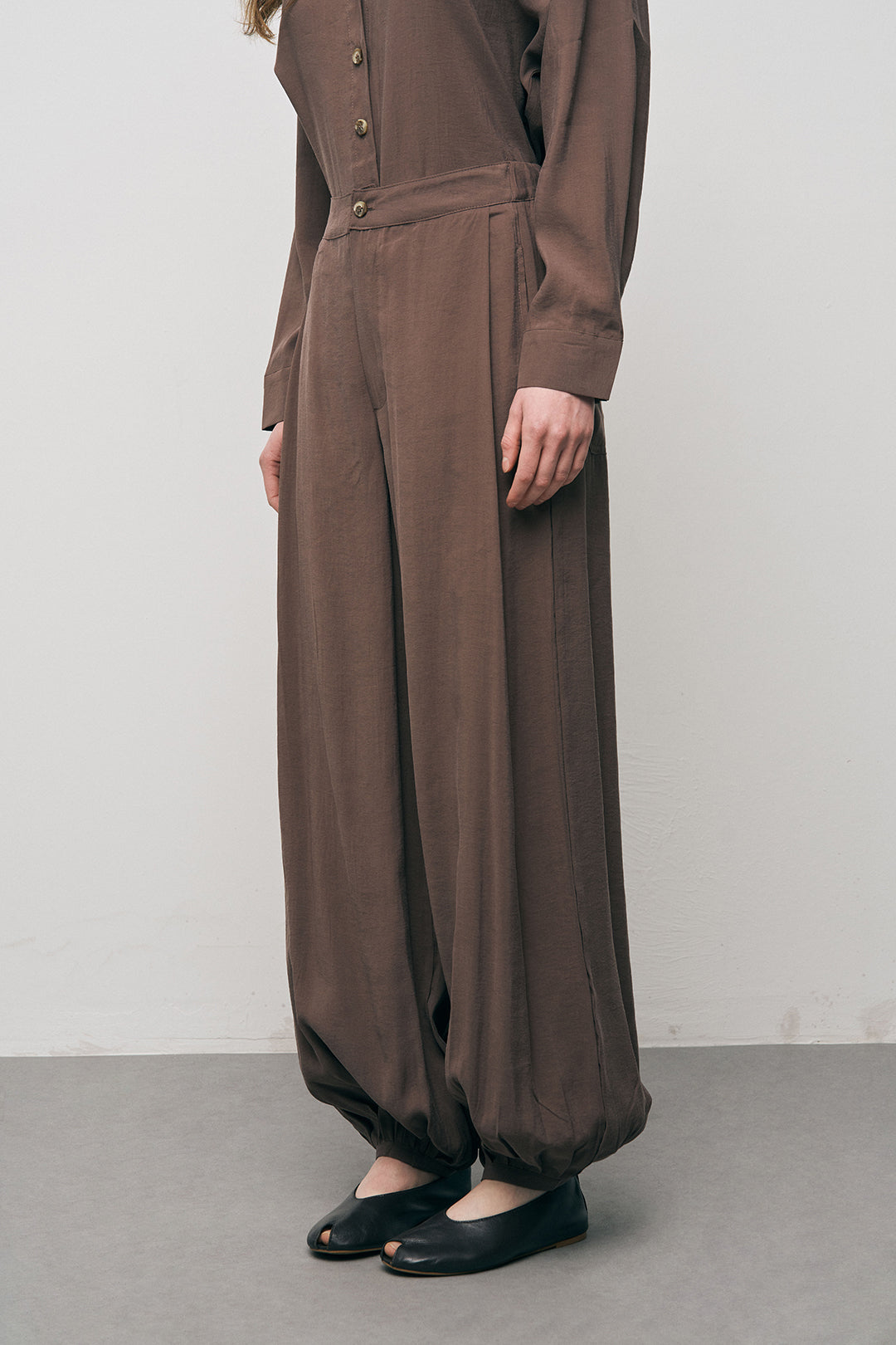 Orfeonegro Paçası Lastikli Kahve Palazzo Pantolon