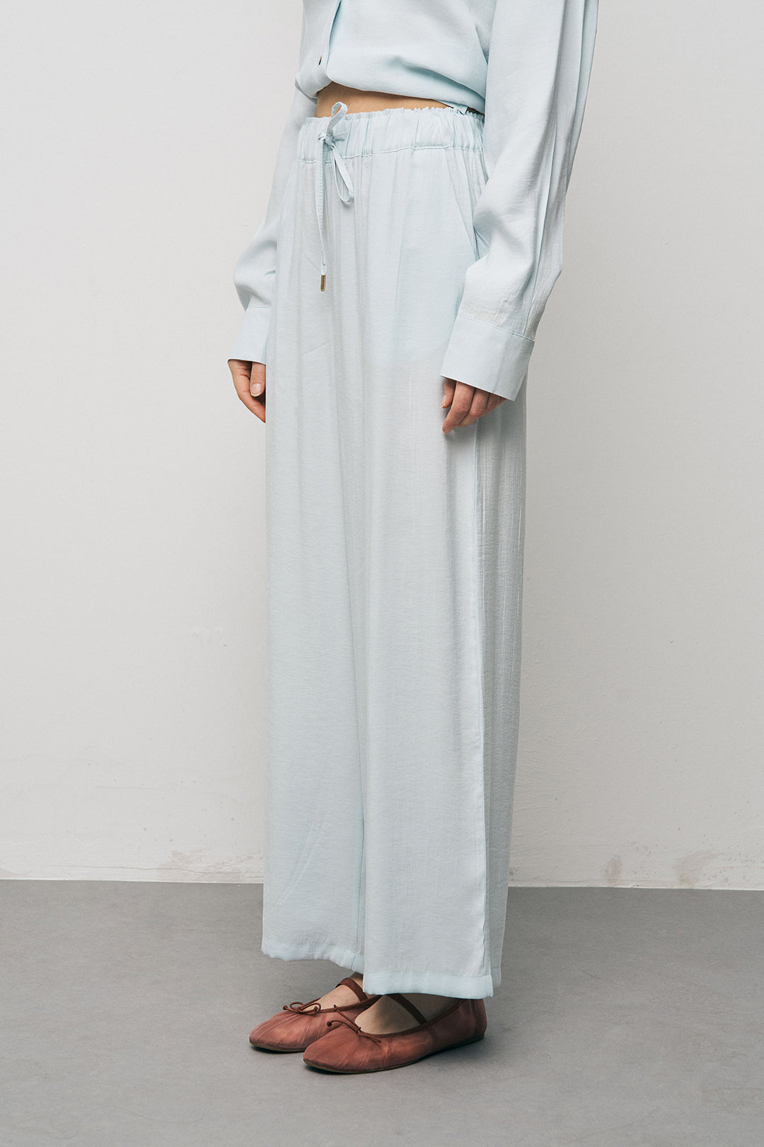 Orfeonegro Buz Mavisi Beli Bağcıklı Lastikli Bol Paça Pantolon