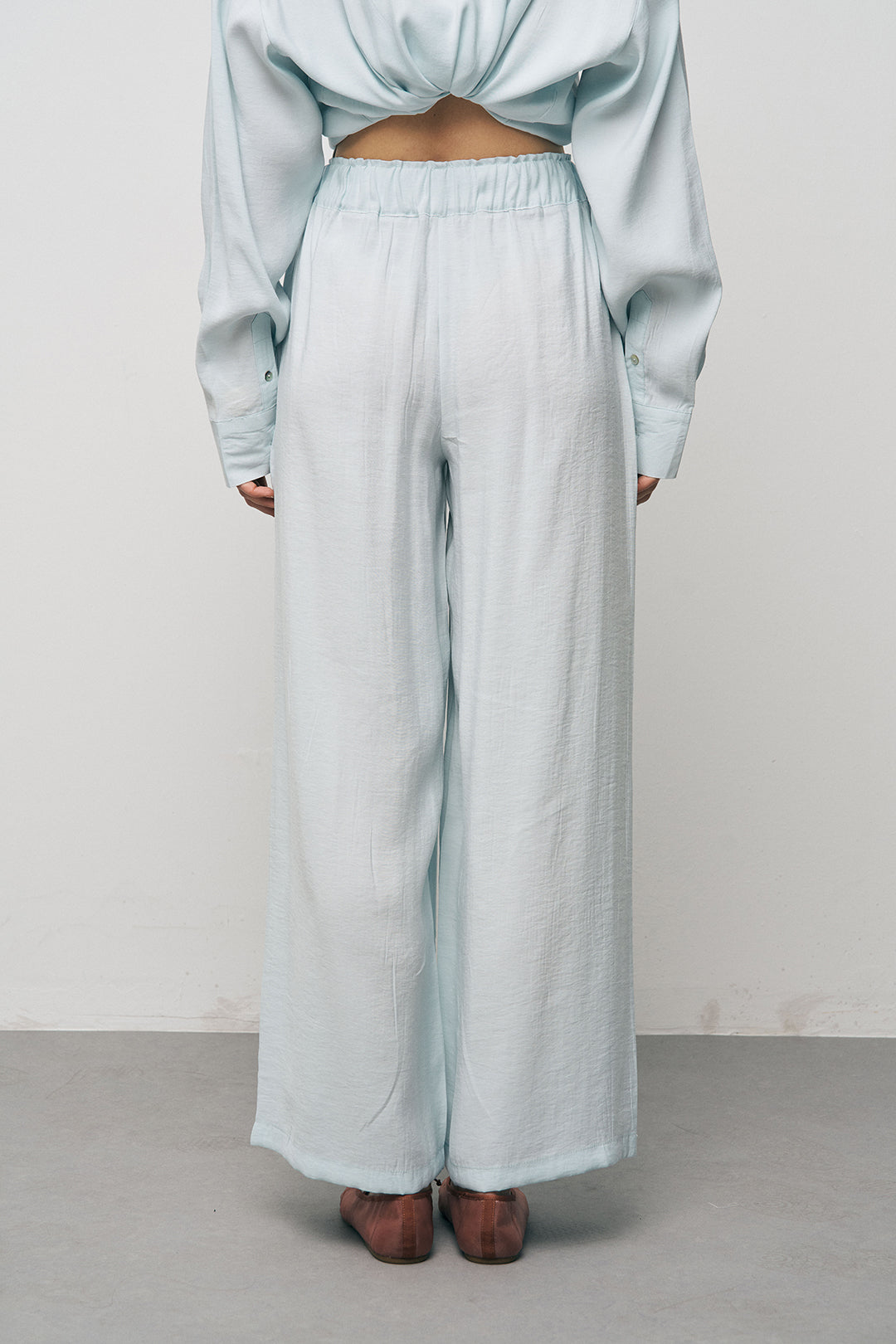 Orfeonegro Buz Mavisi Beli Bağcıklı Lastikli Bol Paça Pantolon
