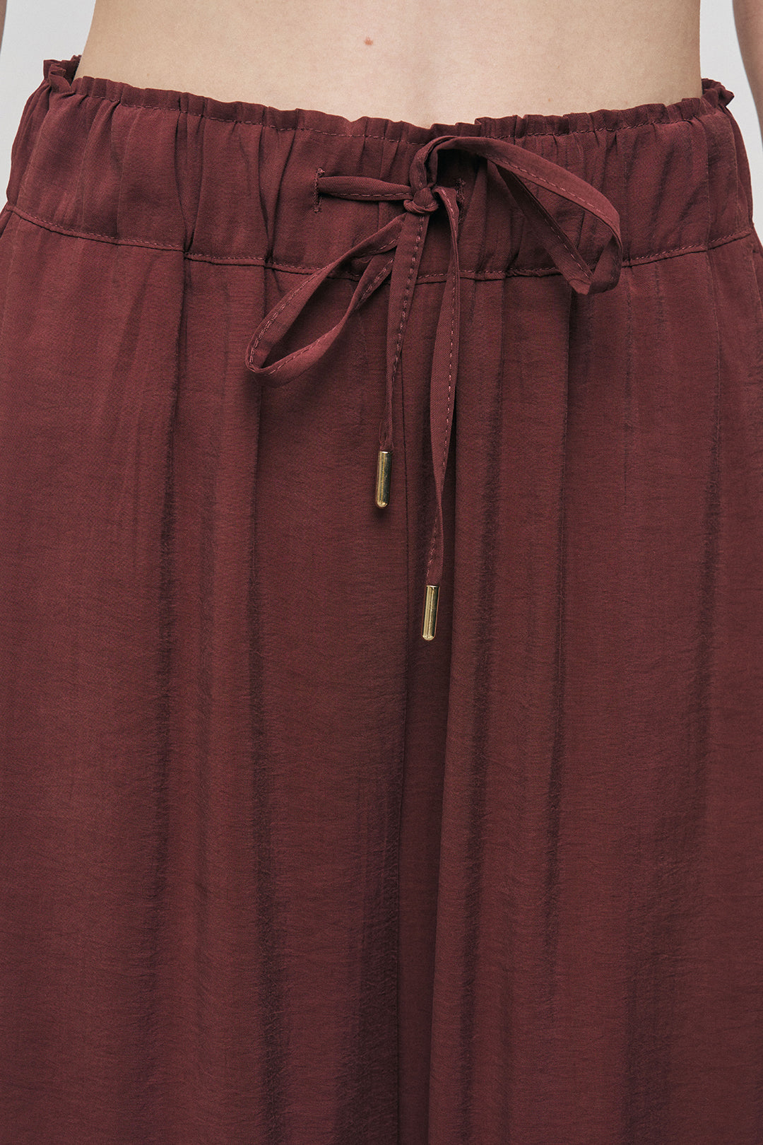 Orfeonegro Bordo Beli Bağcıklı Lastikli Bol Paça Pantolon