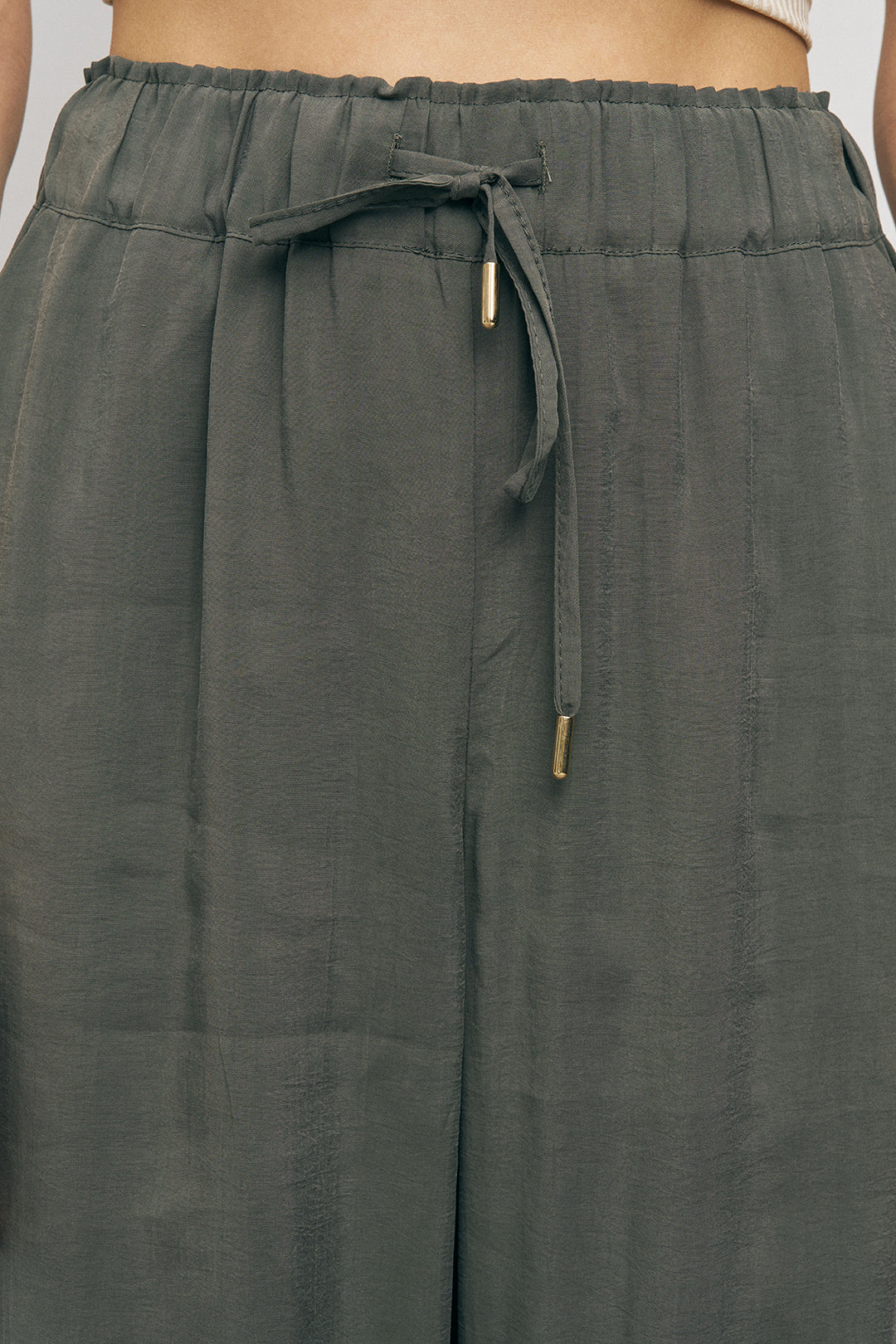 Orfeonegro Haki Beli Bağcıklı Lastikli Bol Paça Pantolon