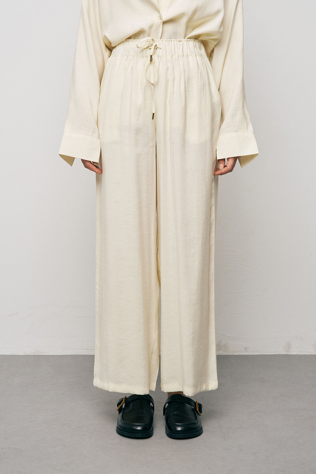 Orfeonegro Sarı Beli Bağcıklı Lastikli Bol Paça Pantolon