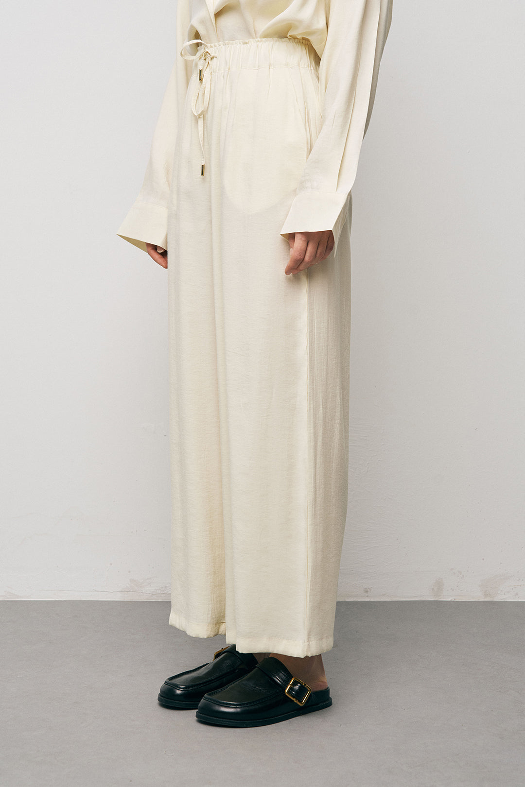 Orfeonegro Sarı Beli Bağcıklı Lastikli Bol Paça Pantolon