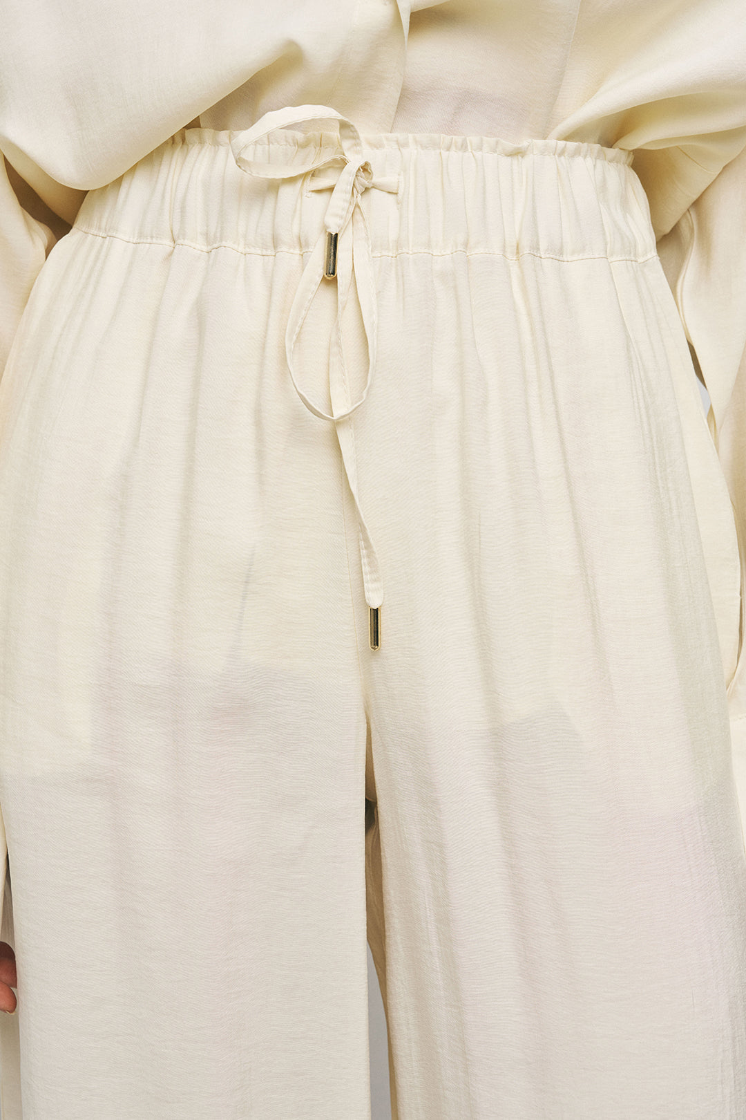 Orfeonegro Sarı Beli Bağcıklı Lastikli Bol Paça Pantolon