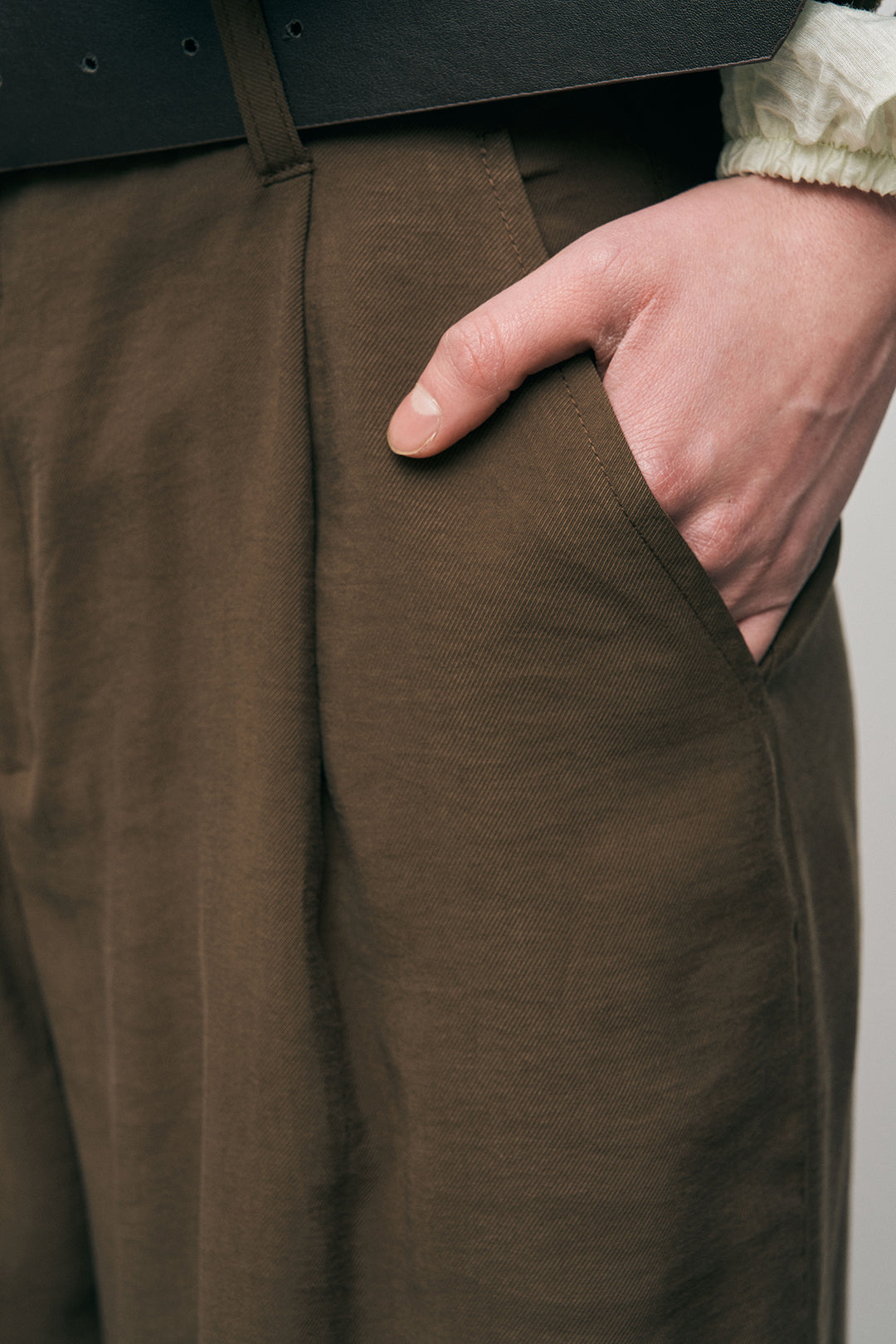 Yüksek Bel Bol Paça Pilili Kahve Keten Pantolon