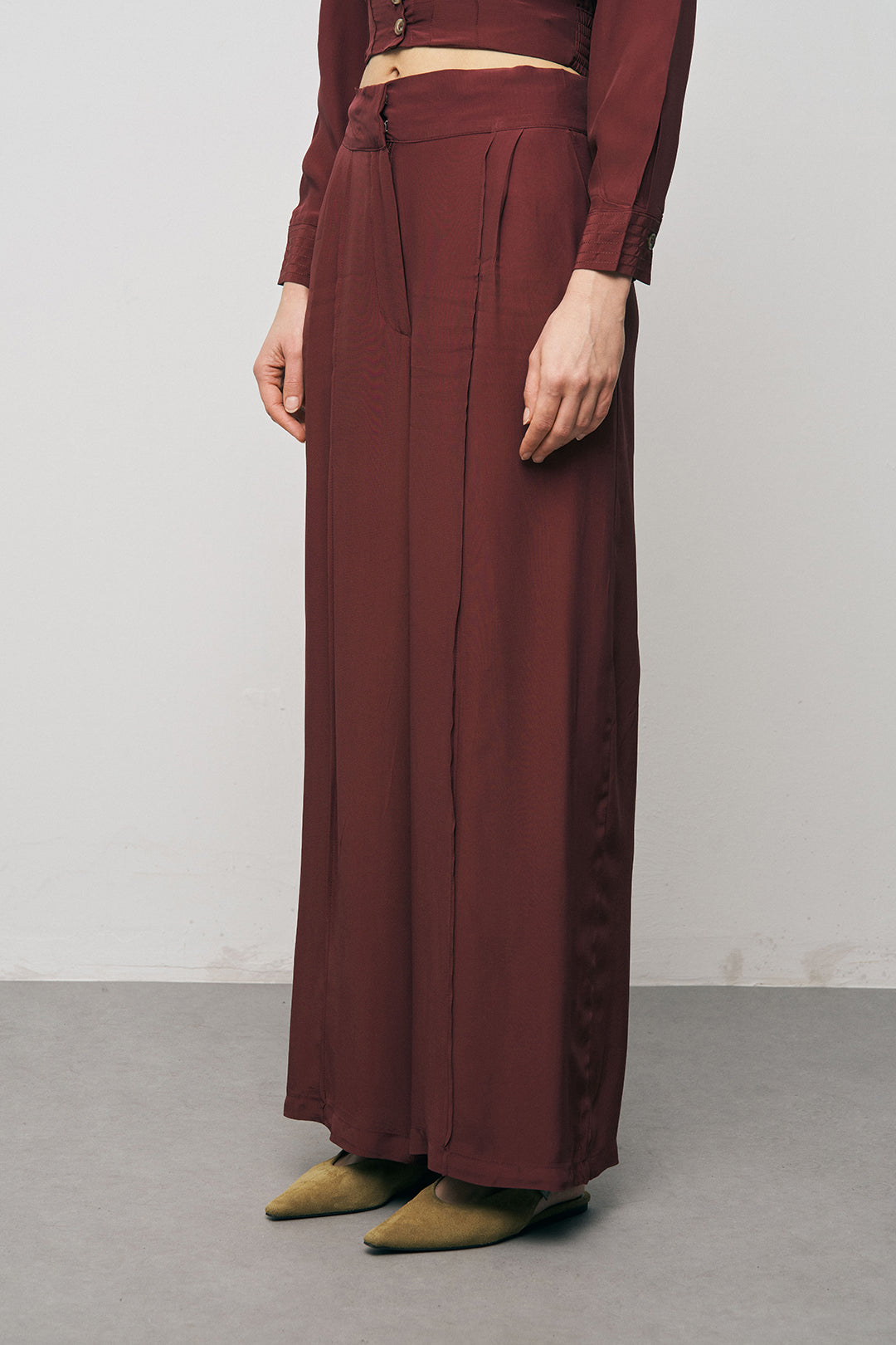 Orfeonegro Bordo Yüksek Bel Geniş Paça Palazzo Pantolon