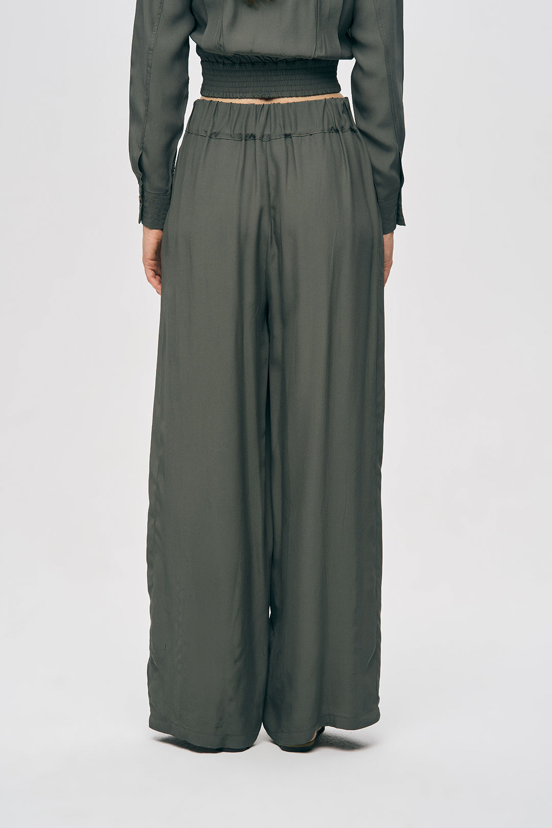 Orfeonegro Haki Yüksek Bel Geniş Paça Palazzo Pantolon