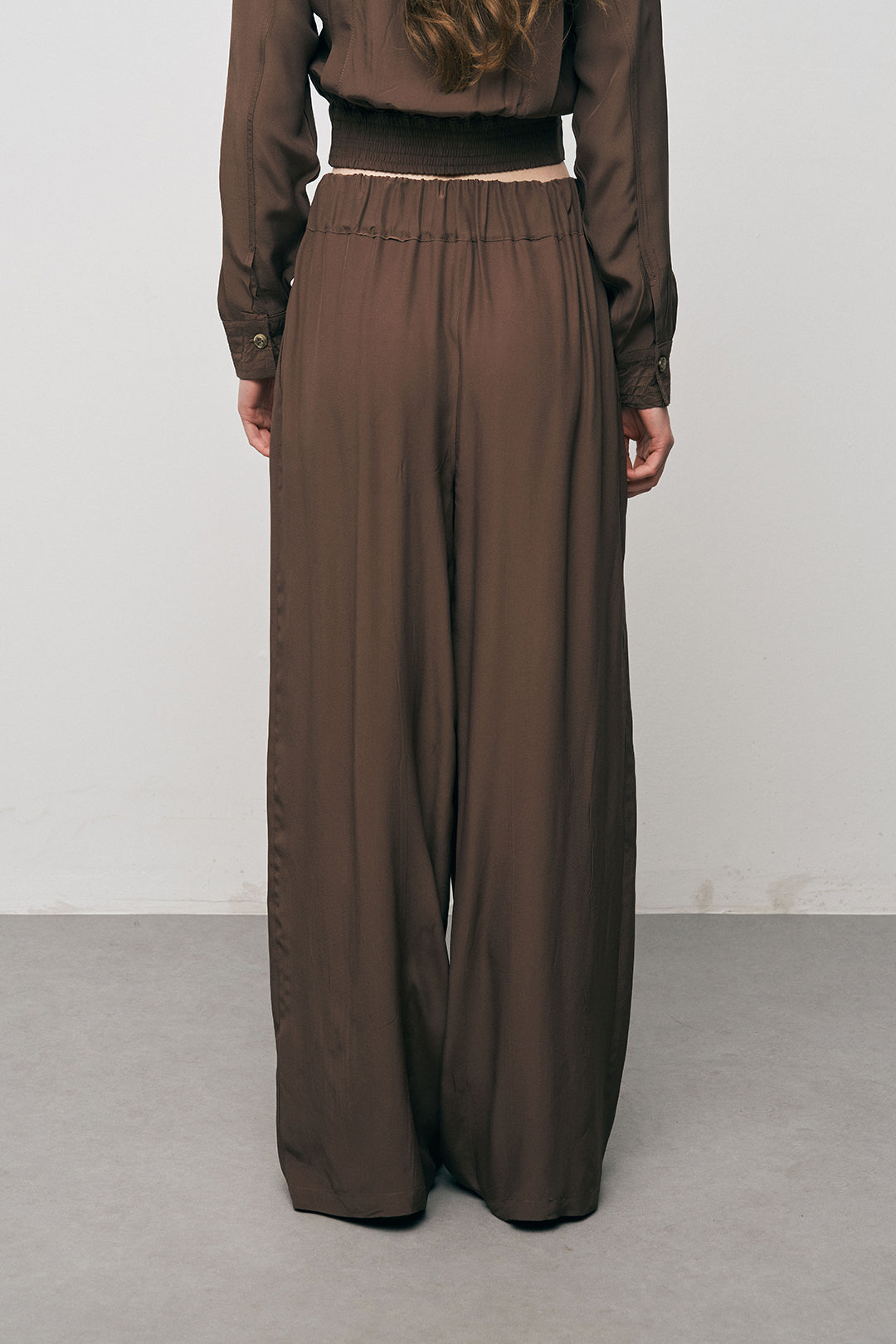 Orfeonegro Kahve Yüksek Bel Geniş Paça Palazzo Pantolon