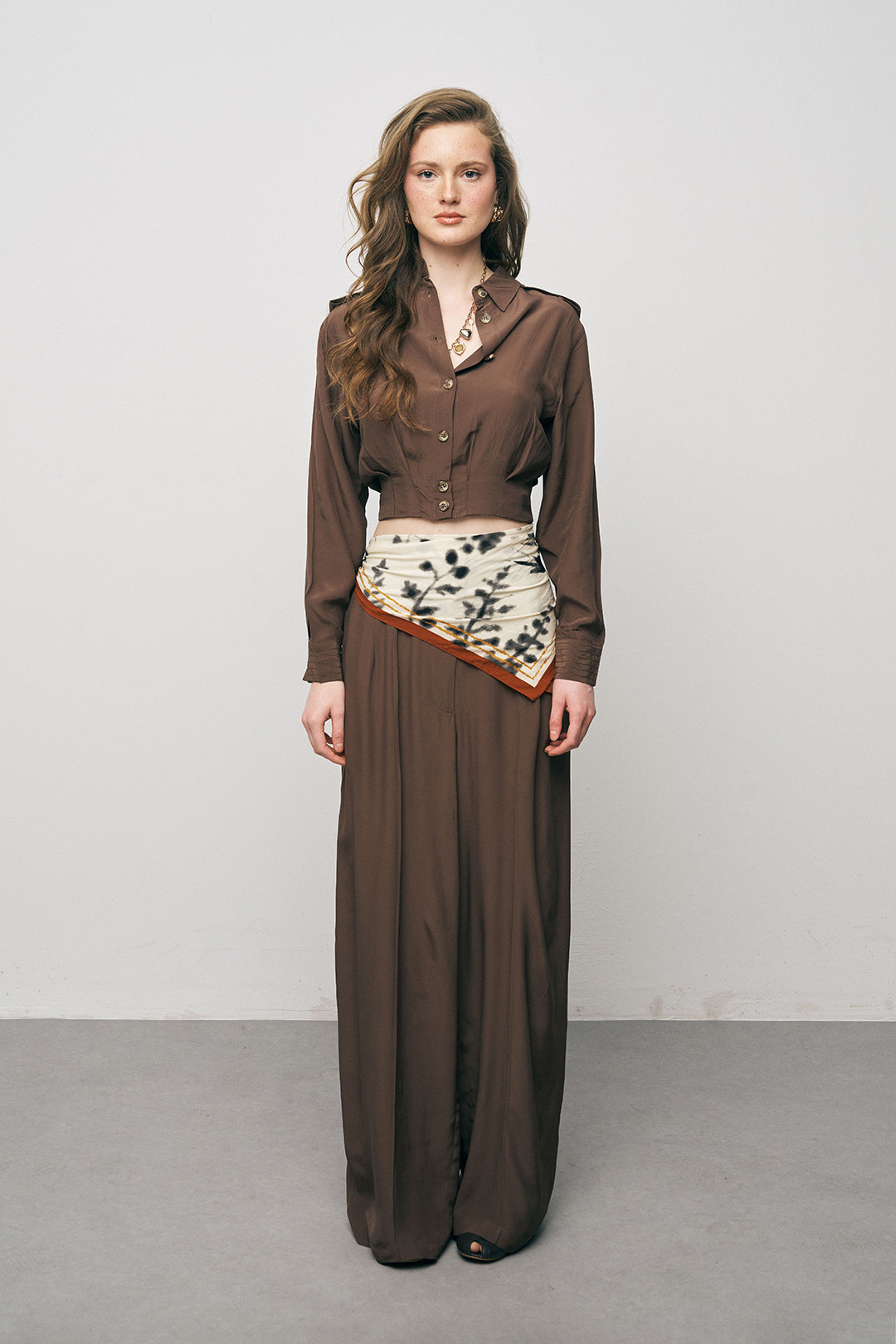 Orfeonegro Kahve Yüksek Bel Geniş Paça Palazzo Pantolon