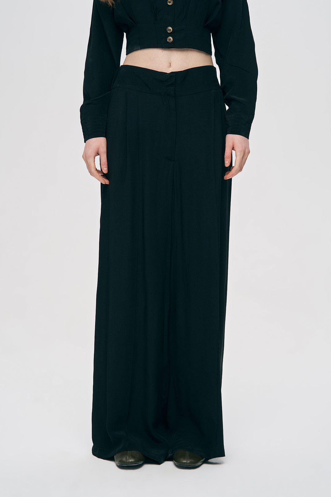 Orfeonegro Siyah Yüksek Bel Geniş Paça Palazzo Pantolon