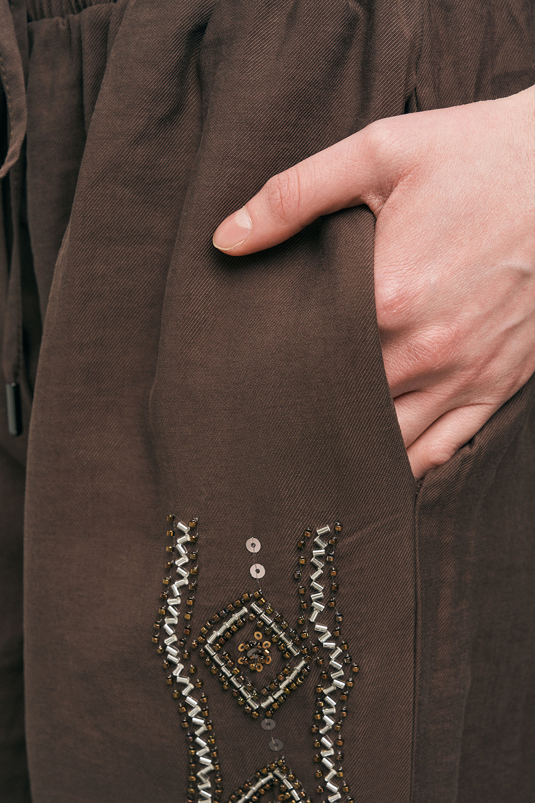 Orfeonegro Kahve Nakış İşlemeli Palazzo Pantolon