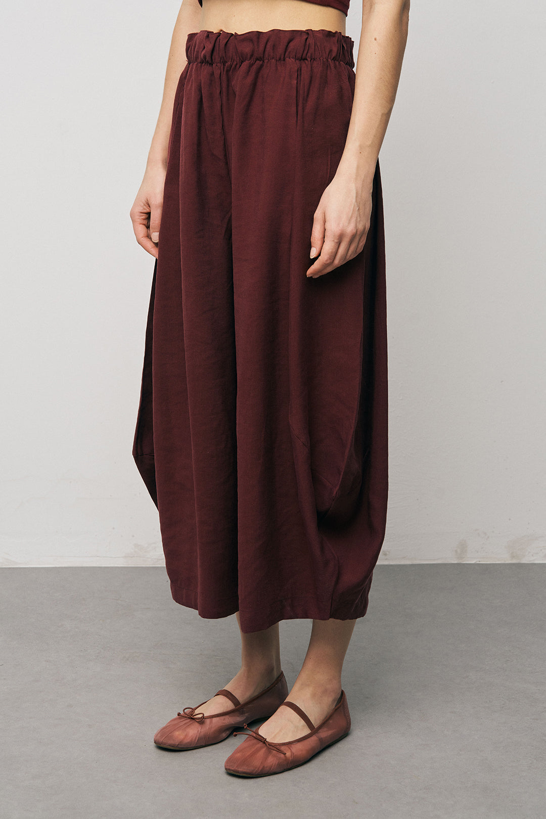 Orfeonegro Beli Lastikli Bordo Şalvar Pantolon