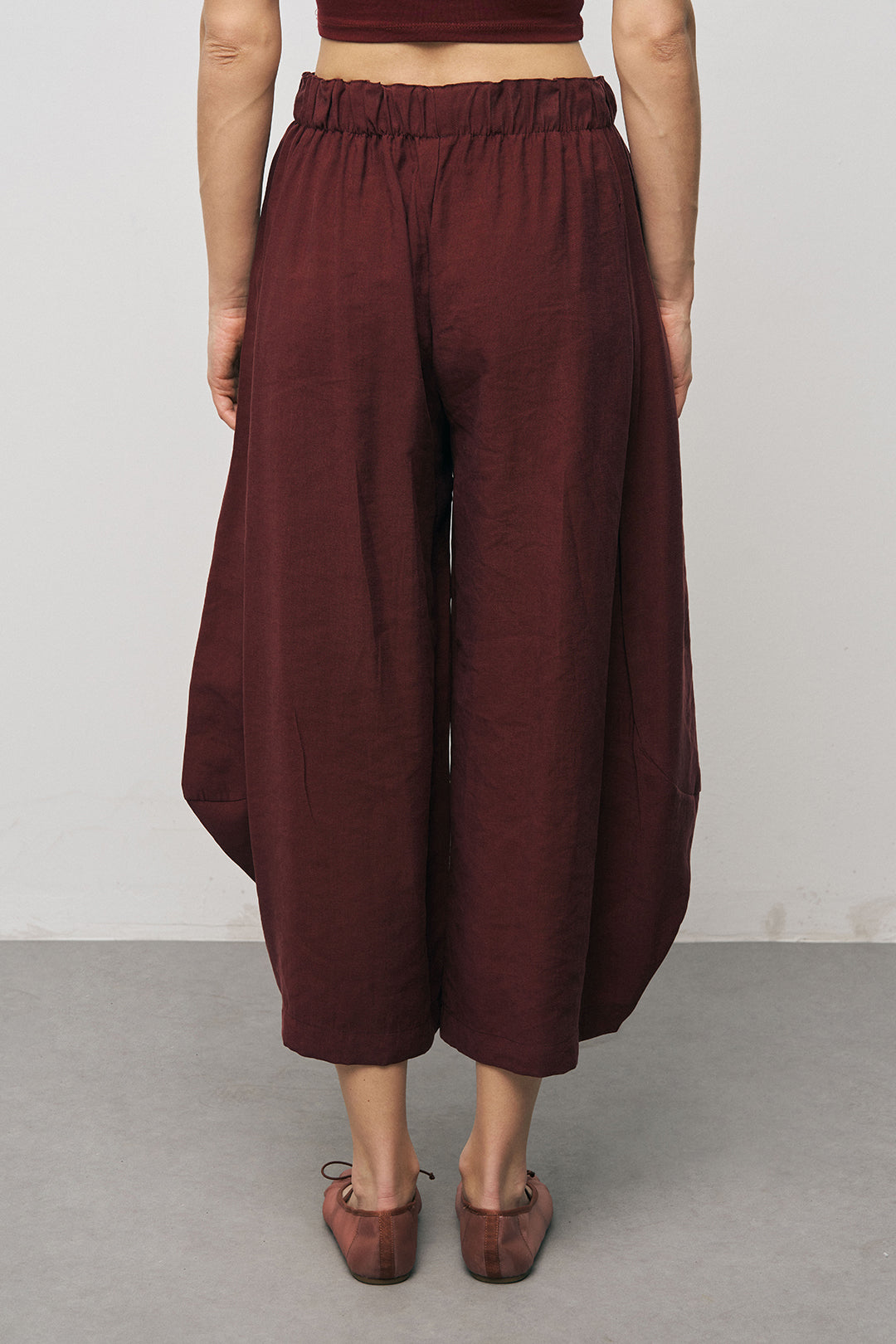 Orfeonegro Beli Lastikli Bordo Şalvar Pantolon