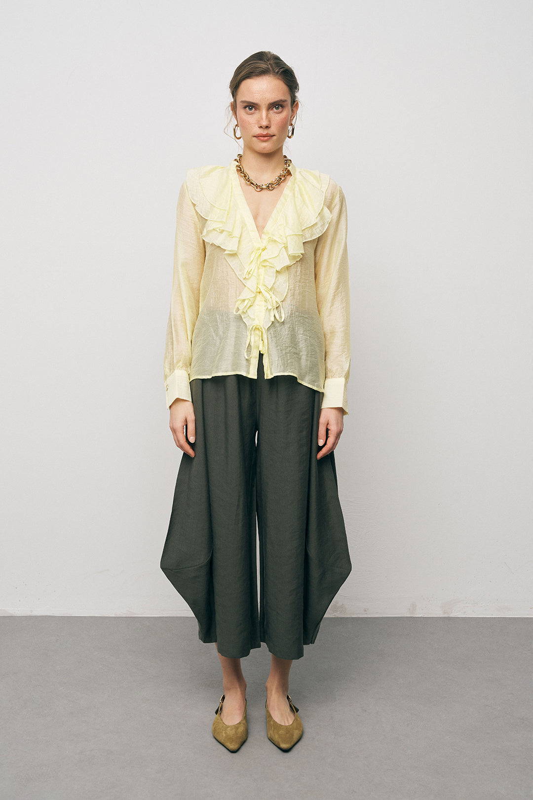 Orfeonegro Beli Lastikli Haki Şalvar Pantolon