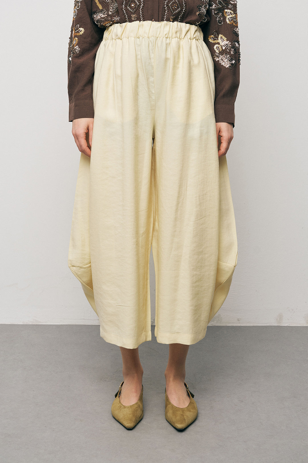 Orfeonegro Beli Lastikli Sarı Şalvar Pantolon