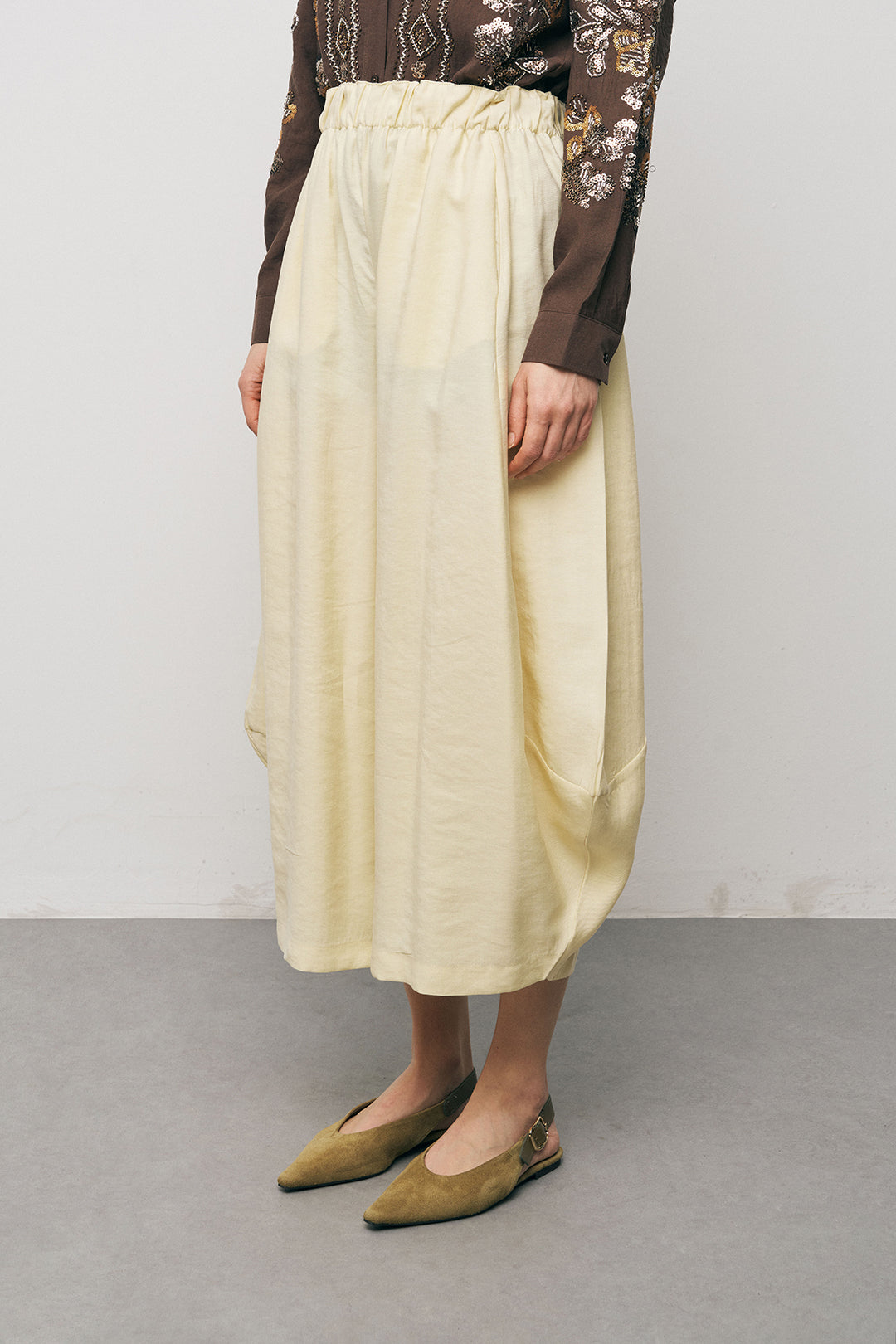 Orfeonegro Beli Lastikli Sarı Şalvar Pantolon