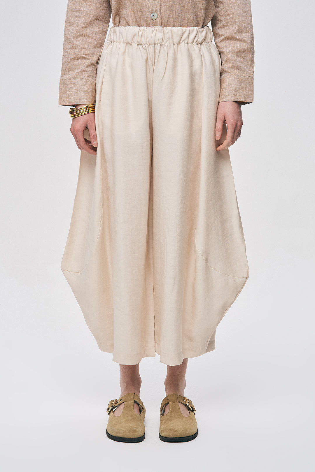 Orfeonegro Beli Lastikli Taş Rengi Şalvar Pantolon