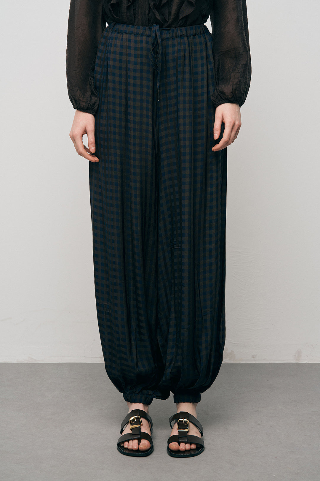 Orfeonegro Beli ve Paçası Lastikli Ekose Desenli Şalvar Pantolon Laci