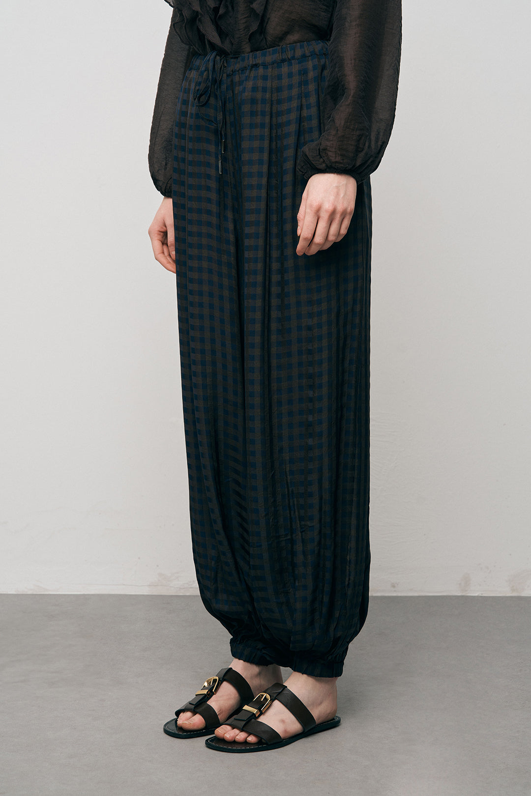 Orfeonegro Beli ve Paçası Lastikli Ekose Desenli Şalvar Pantolon Laci