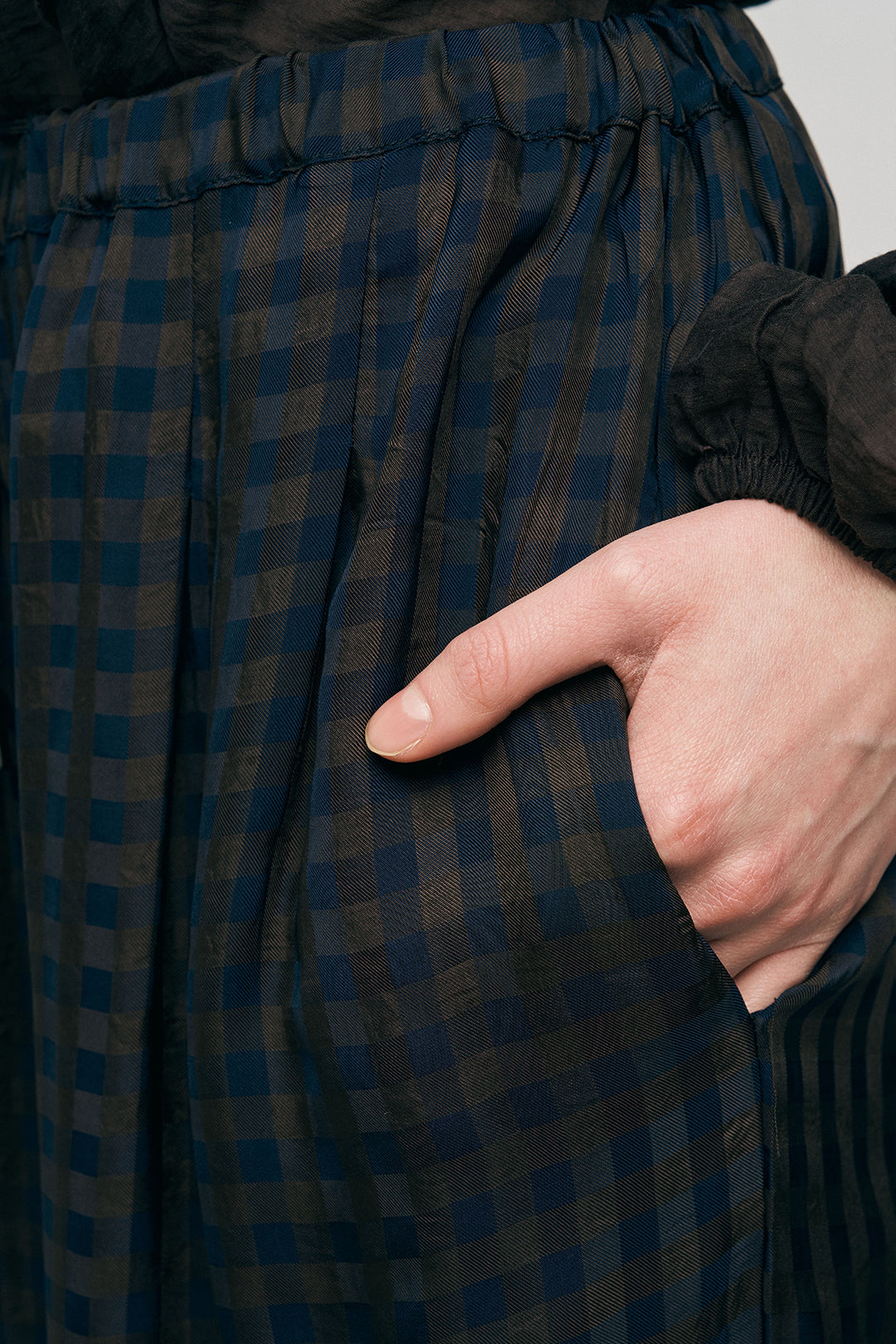 Orfeonegro Beli ve Paçası Lastikli Ekose Desenli Şalvar Pantolon Laci