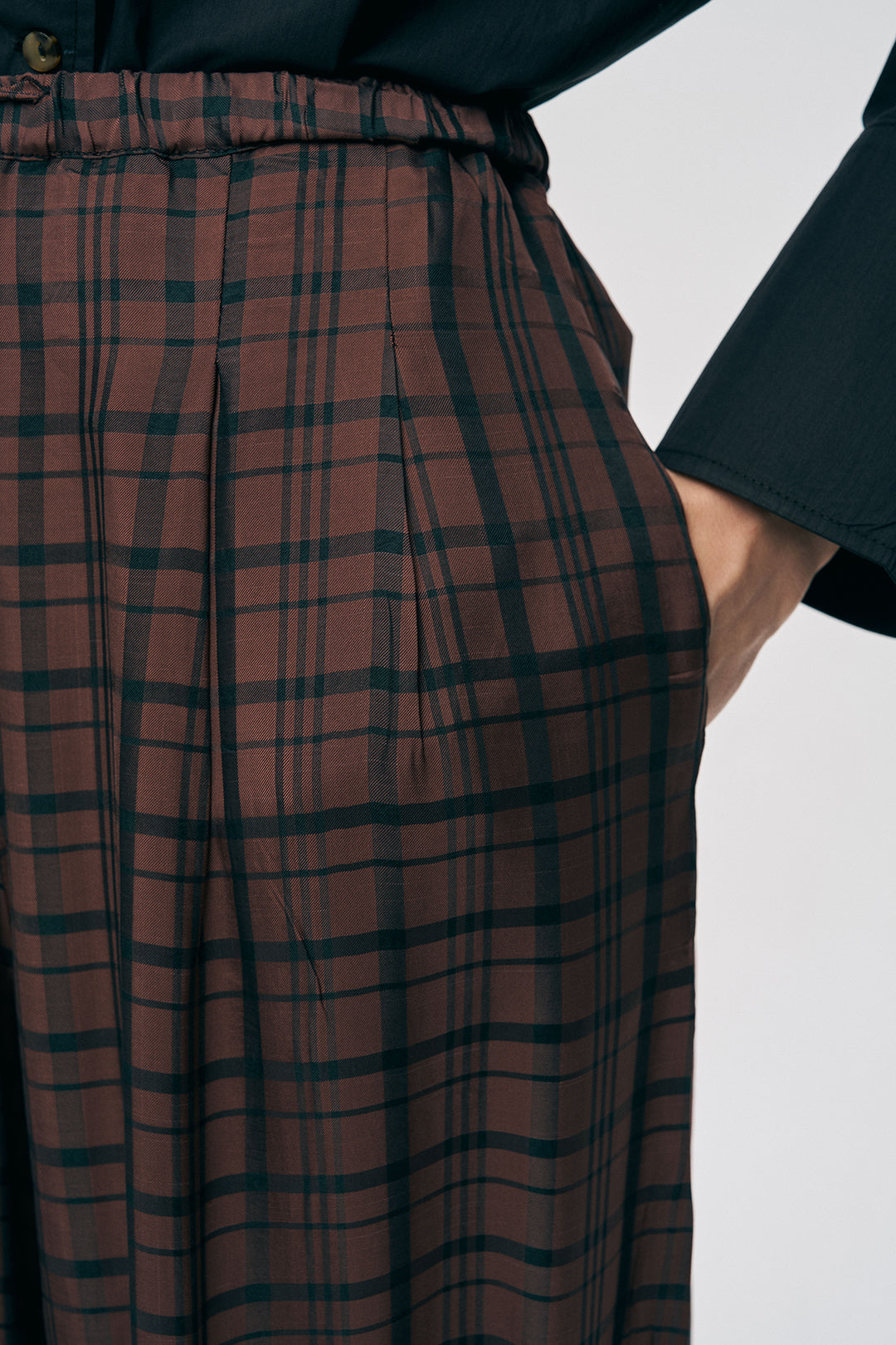 Orfeonegro Ekoseli Bordo Şalvar Kesim Lastikli Pantolon