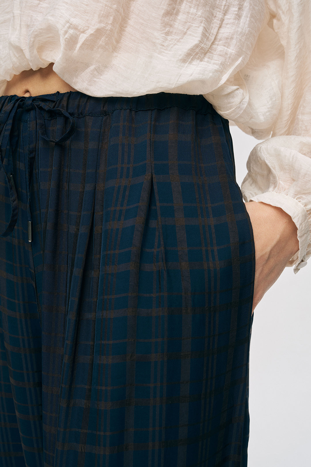 Orfeonegro Ekoseli Laci Şalvar Kesim Lastikli Pantolon