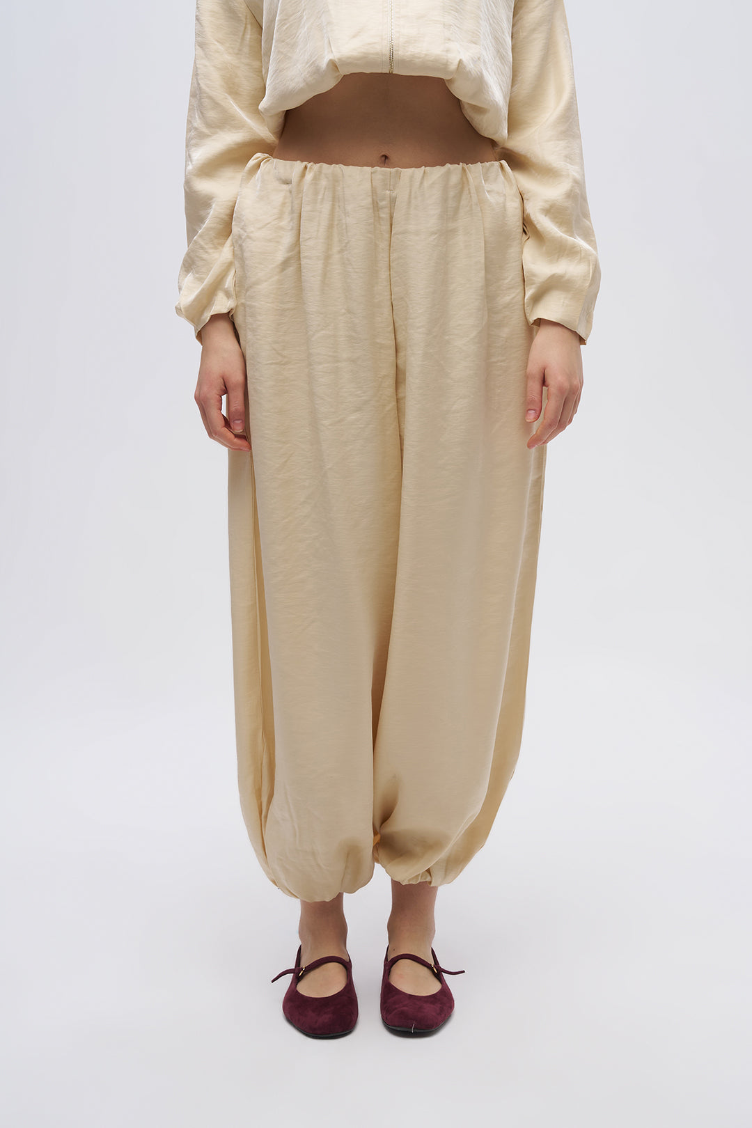 Toptan Kadın Beli Lastikli Dökümlü Pantolon Sarı