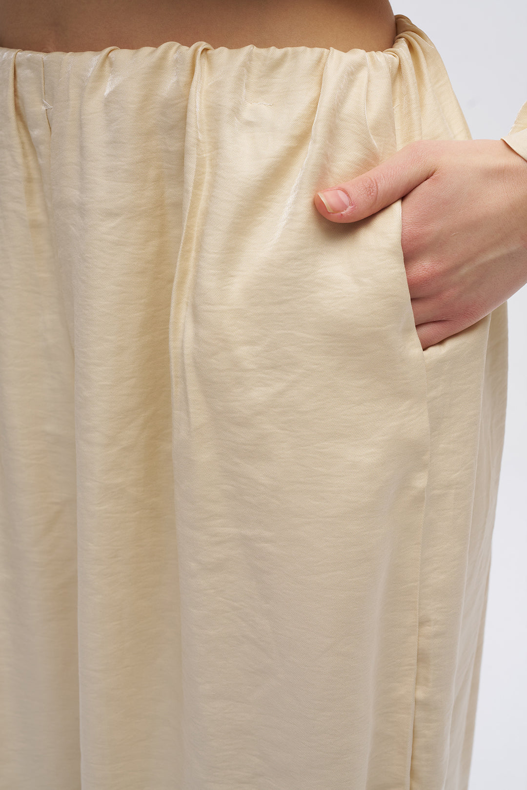 Toptan Kadın Beli Lastikli Dökümlü Pantolon Sarı