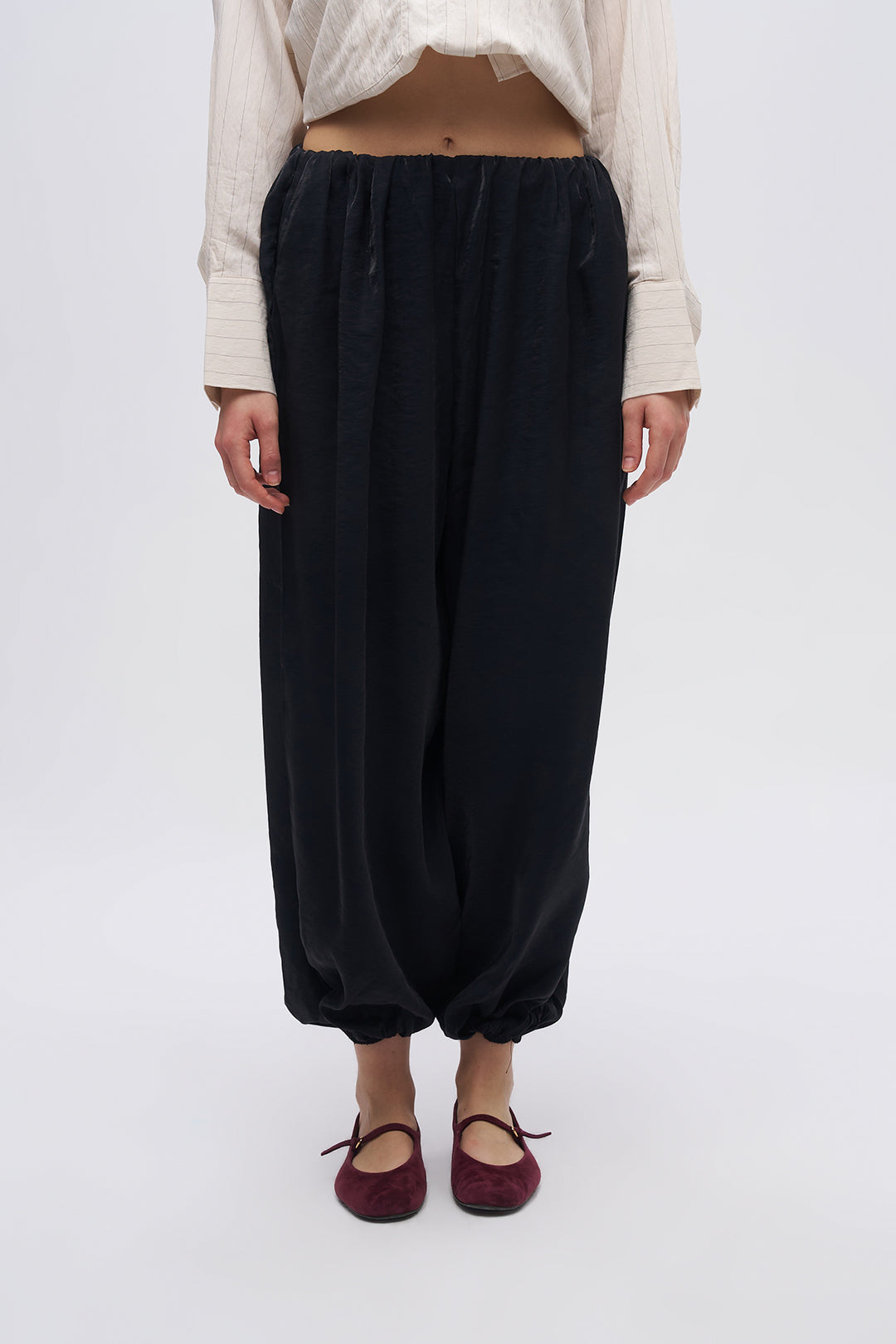 Toptan Kadın Beli Lastikli Dökümlü Pantolon Siyah