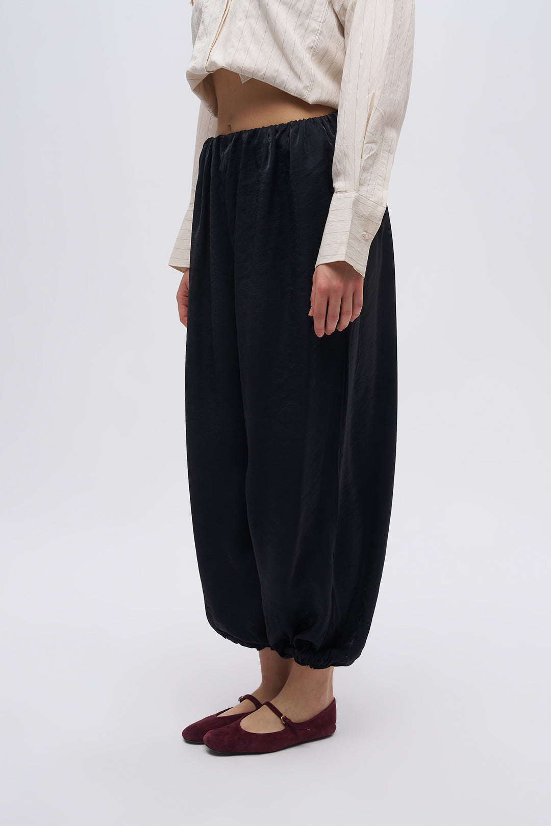 Toptan Kadın Beli Lastikli Dökümlü Pantolon Siyah