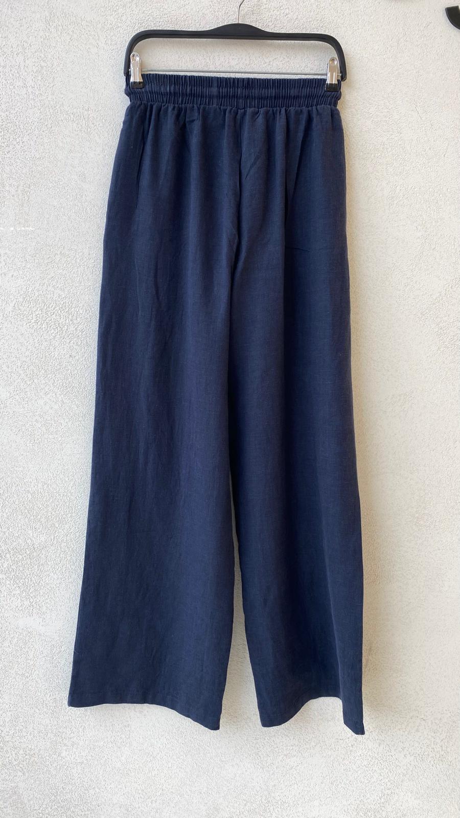 Toptan Palazzo %100 Keten Lacivert Kadın Pantolon