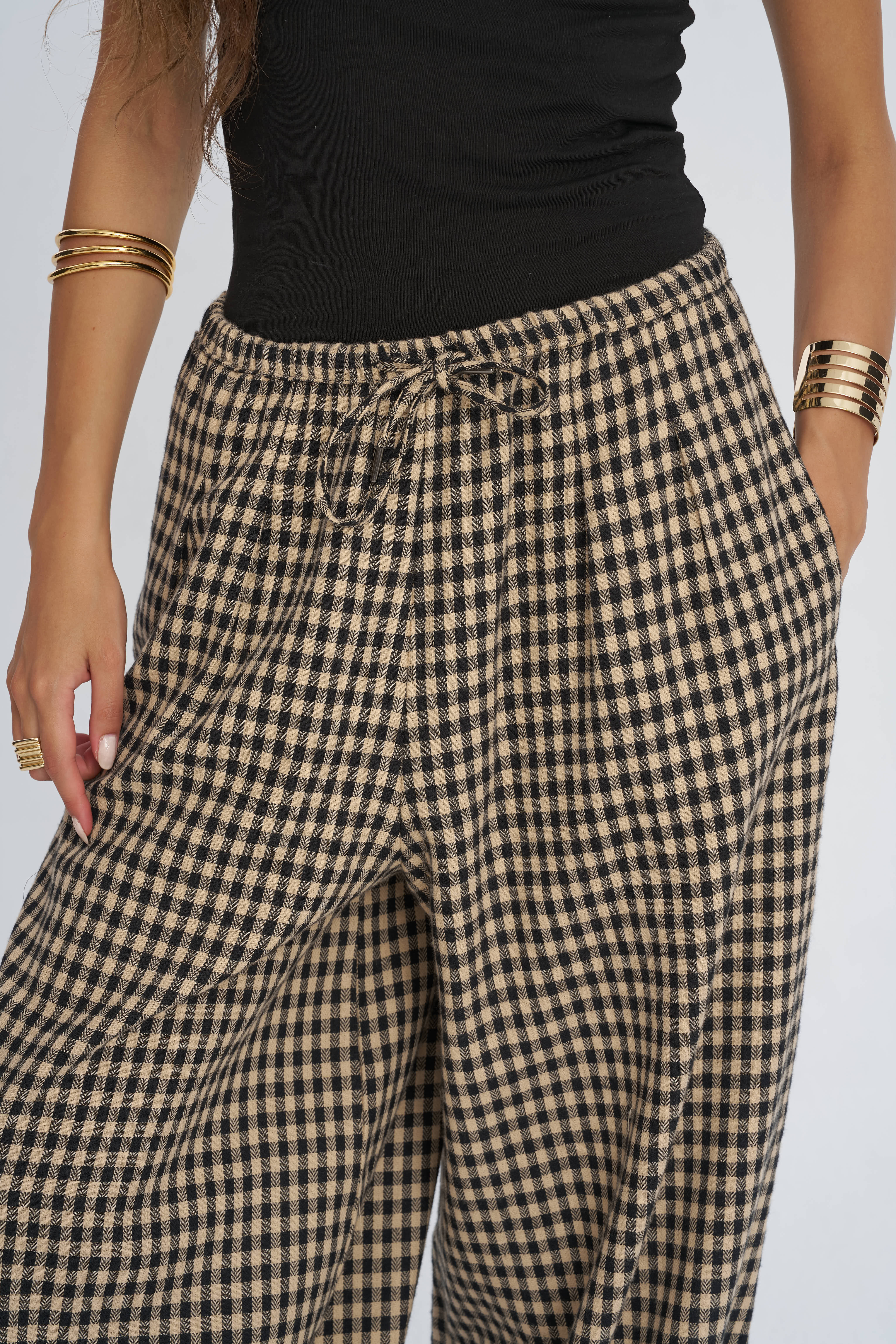 Toptan Siyah Pötikareli Beli Lastikli Kadın Pantolon