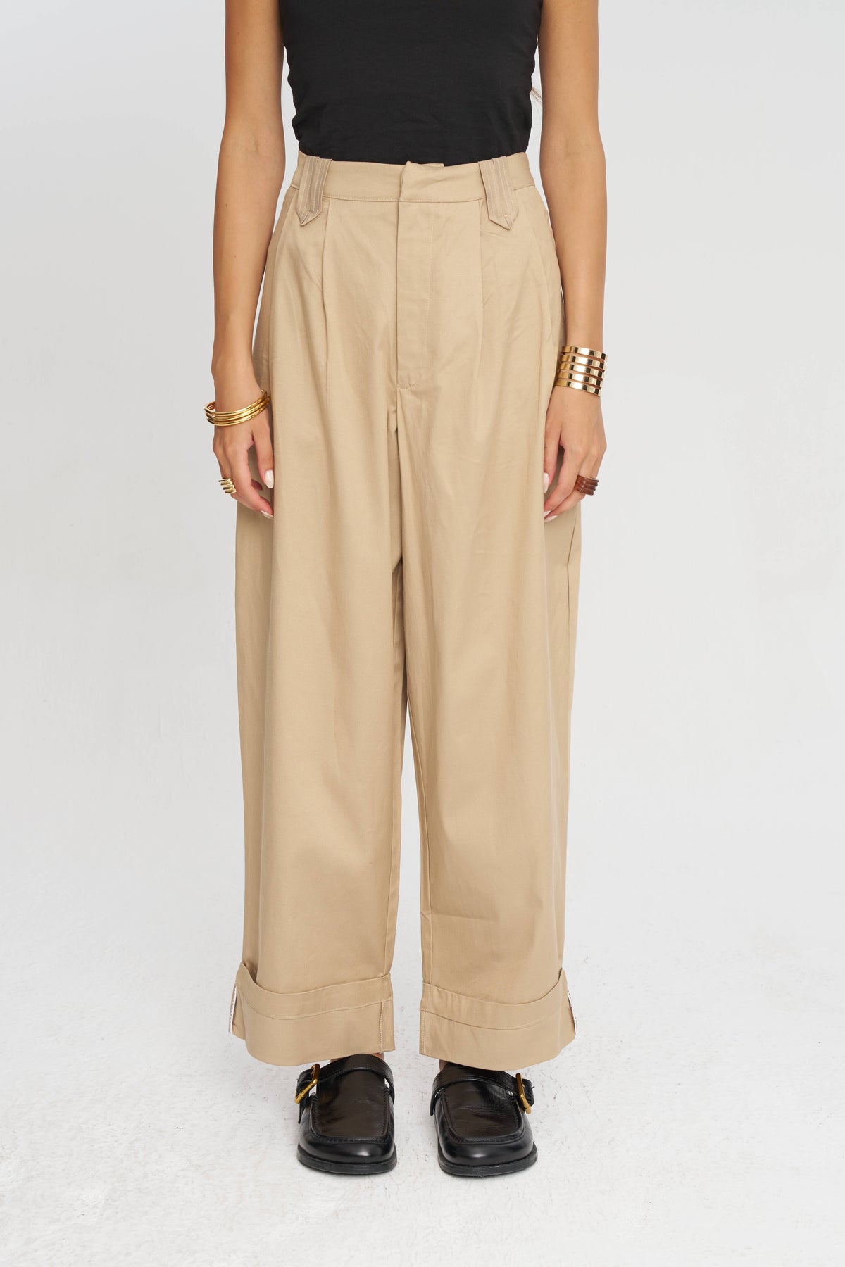 Toptan Duble Paça Tencel Karışımlı Kadın Pantolon Bej