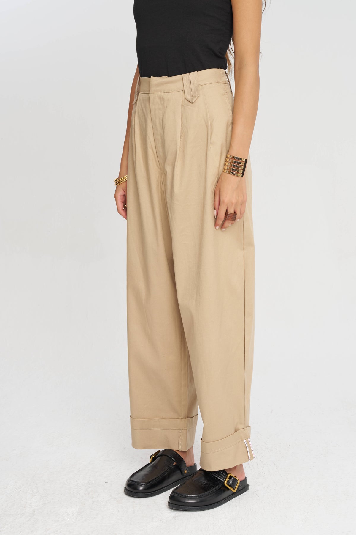 Toptan Duble Paça Tencel Karışımlı Kadın Pantolon Bej