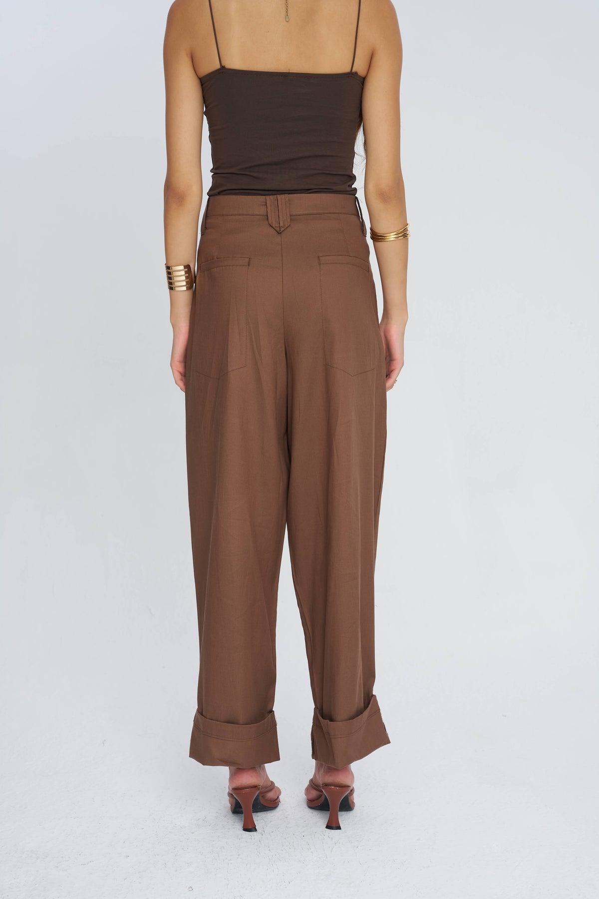 Toptan Duble Paça Tencel Karışımlı Kadın Pantolon Kahve