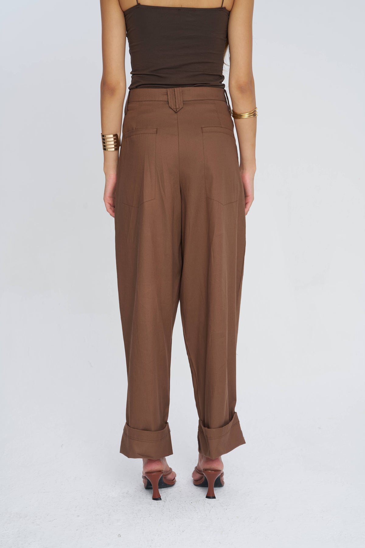 Toptan Duble Paça Tencel Karışımlı Kadın Pantolon Kahve