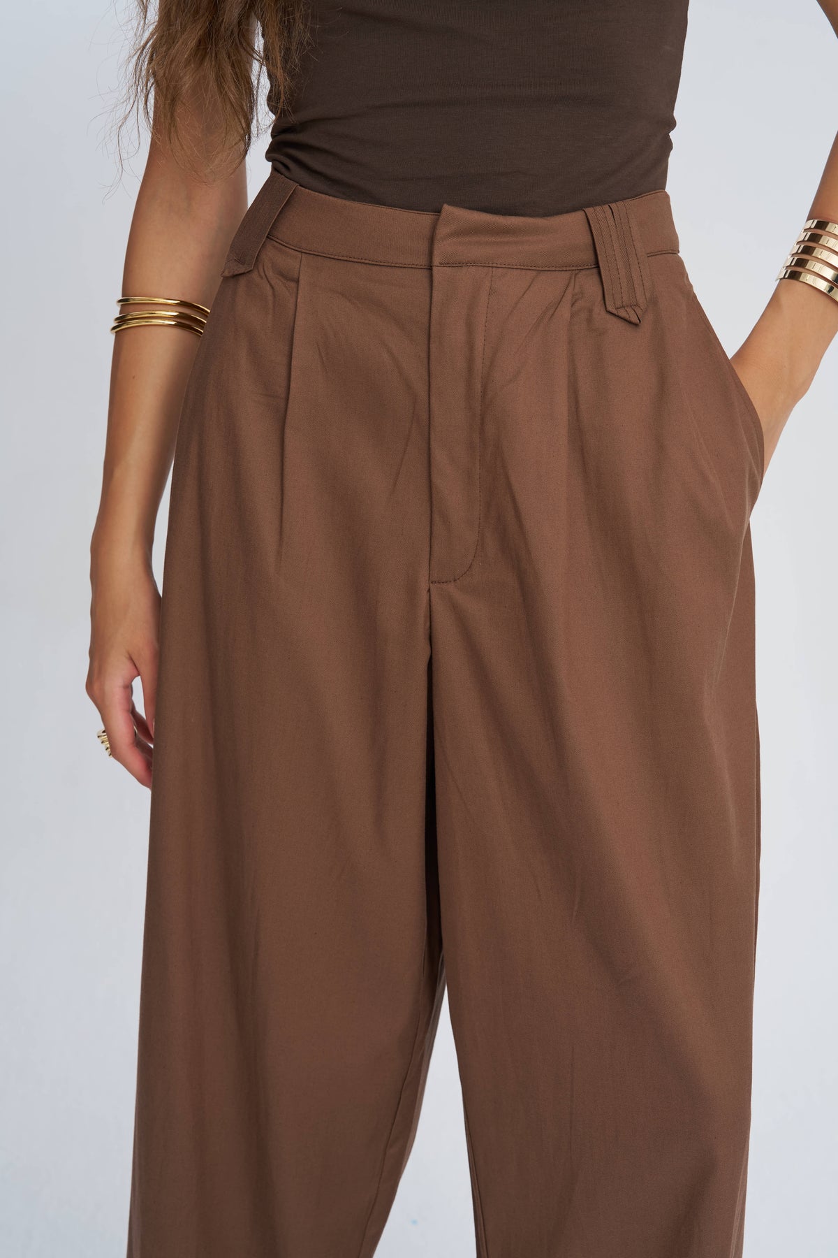 Toptan Duble Paça Tencel Karışımlı Kadın Pantolon Kahve