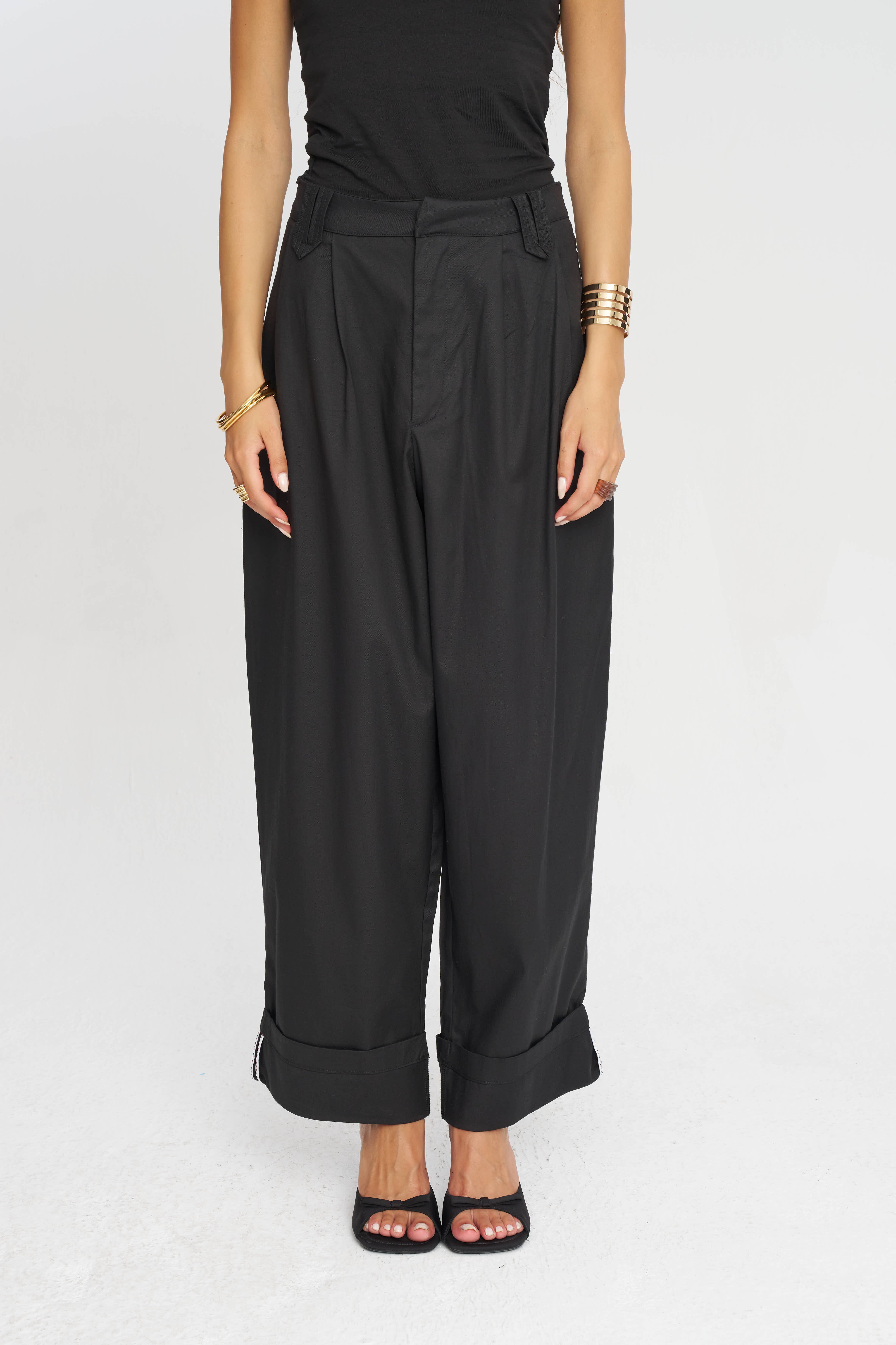 Toptan Duble Paça Tencel Karışımlı Kadın Pantolon Siyah