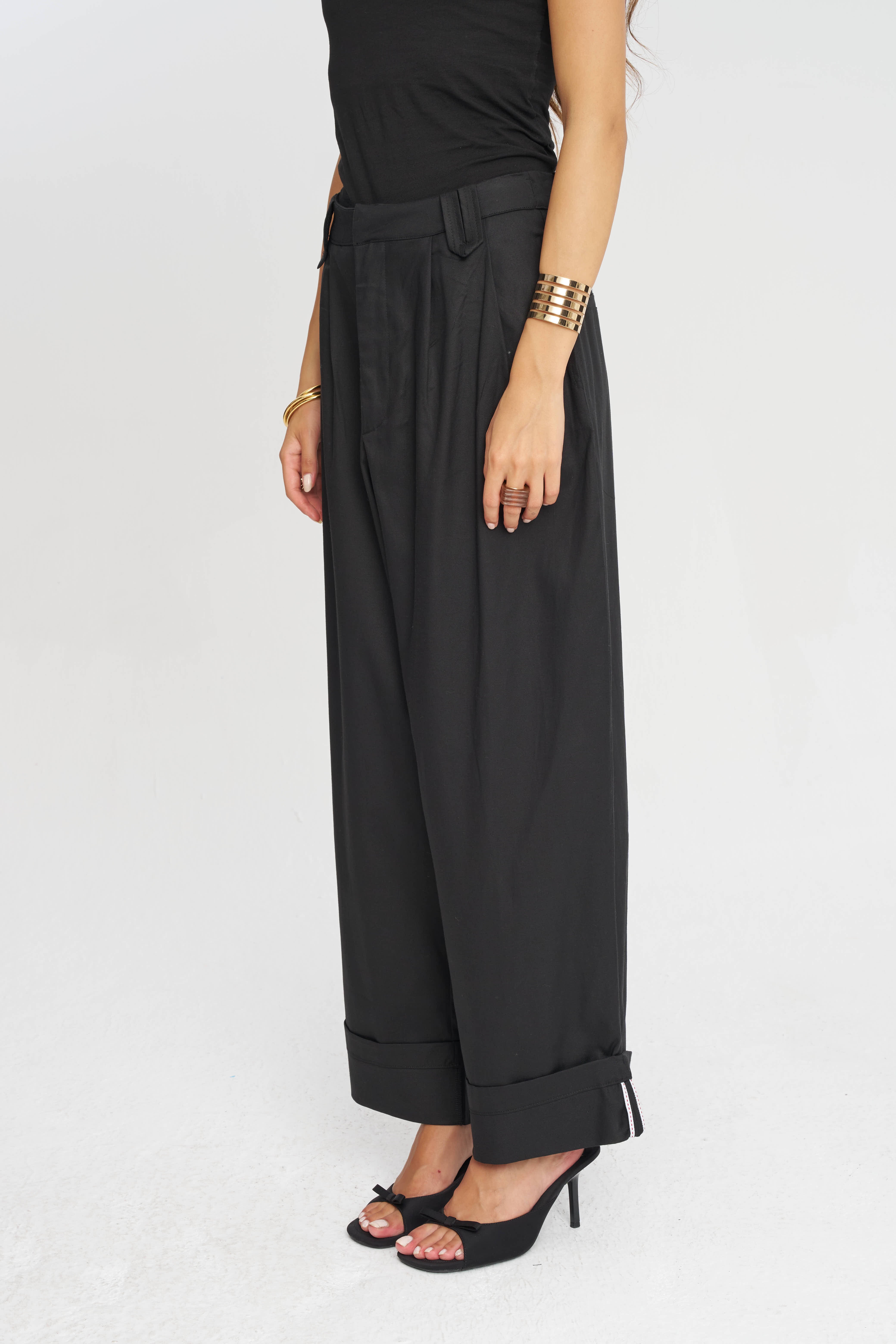 Toptan Duble Paça Tencel Karışımlı Kadın Pantolon Siyah