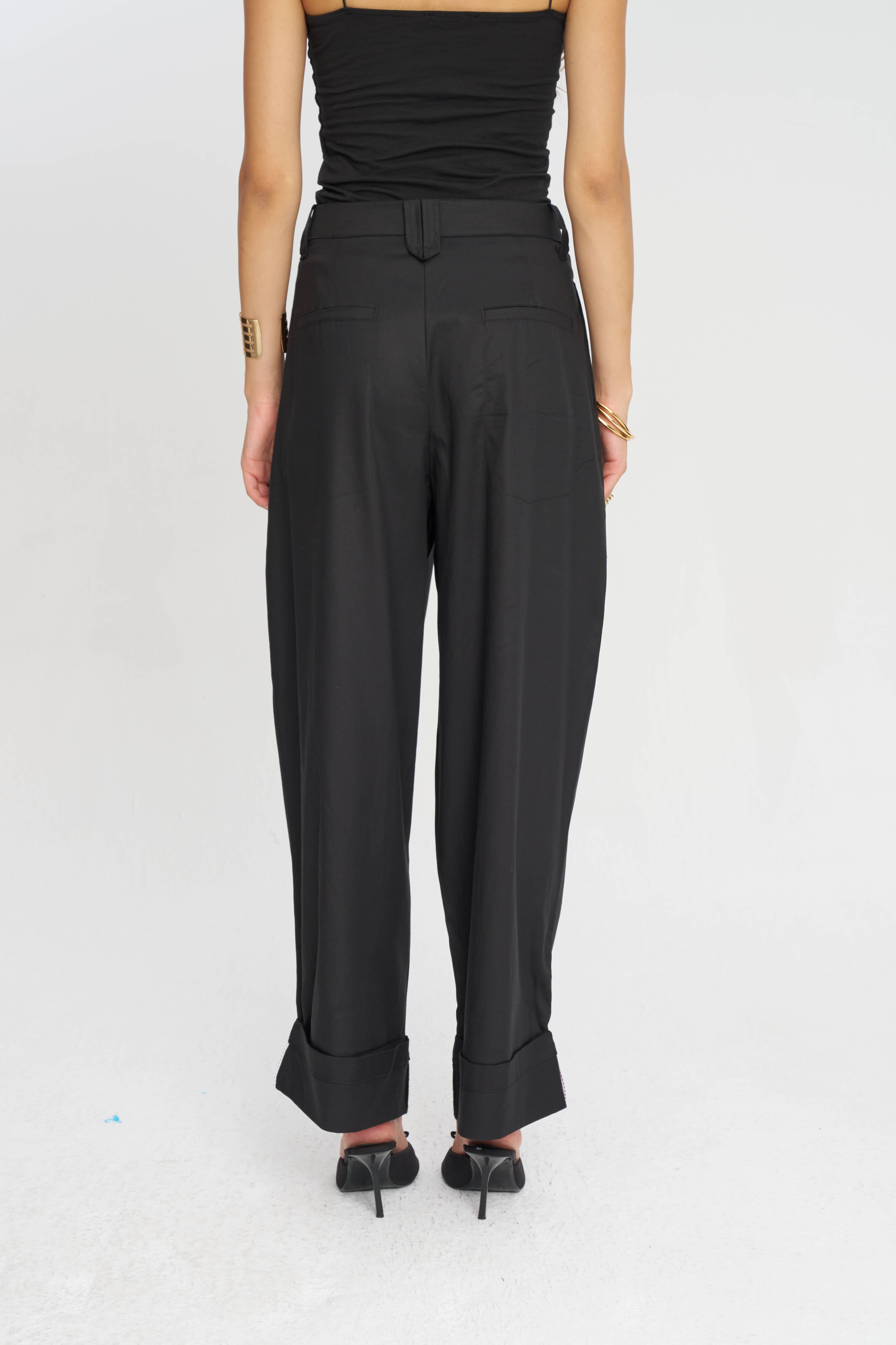 Toptan Duble Paça Tencel Karışımlı Kadın Pantolon Siyah