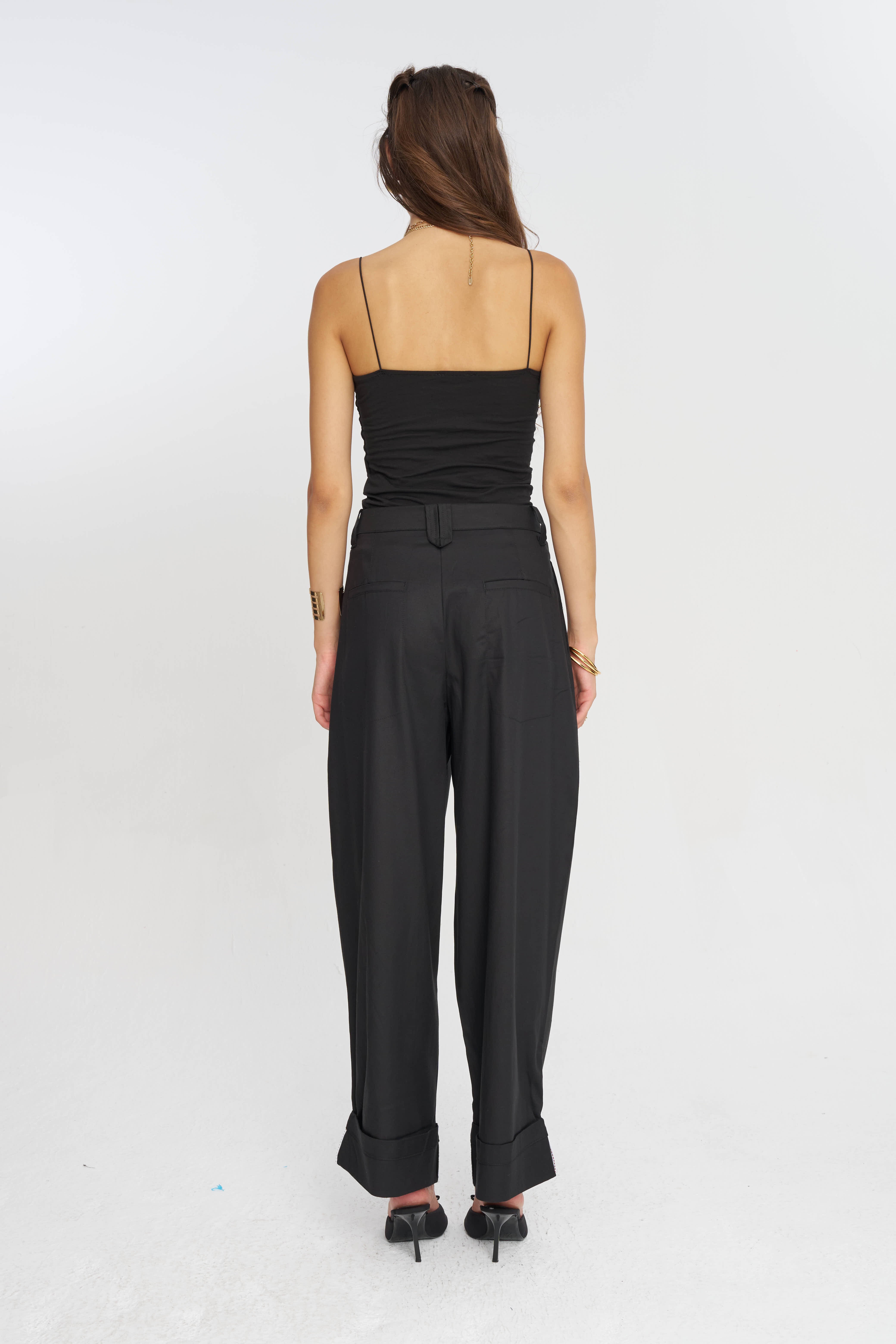 Toptan Duble Paça Tencel Karışımlı Kadın Pantolon Siyah