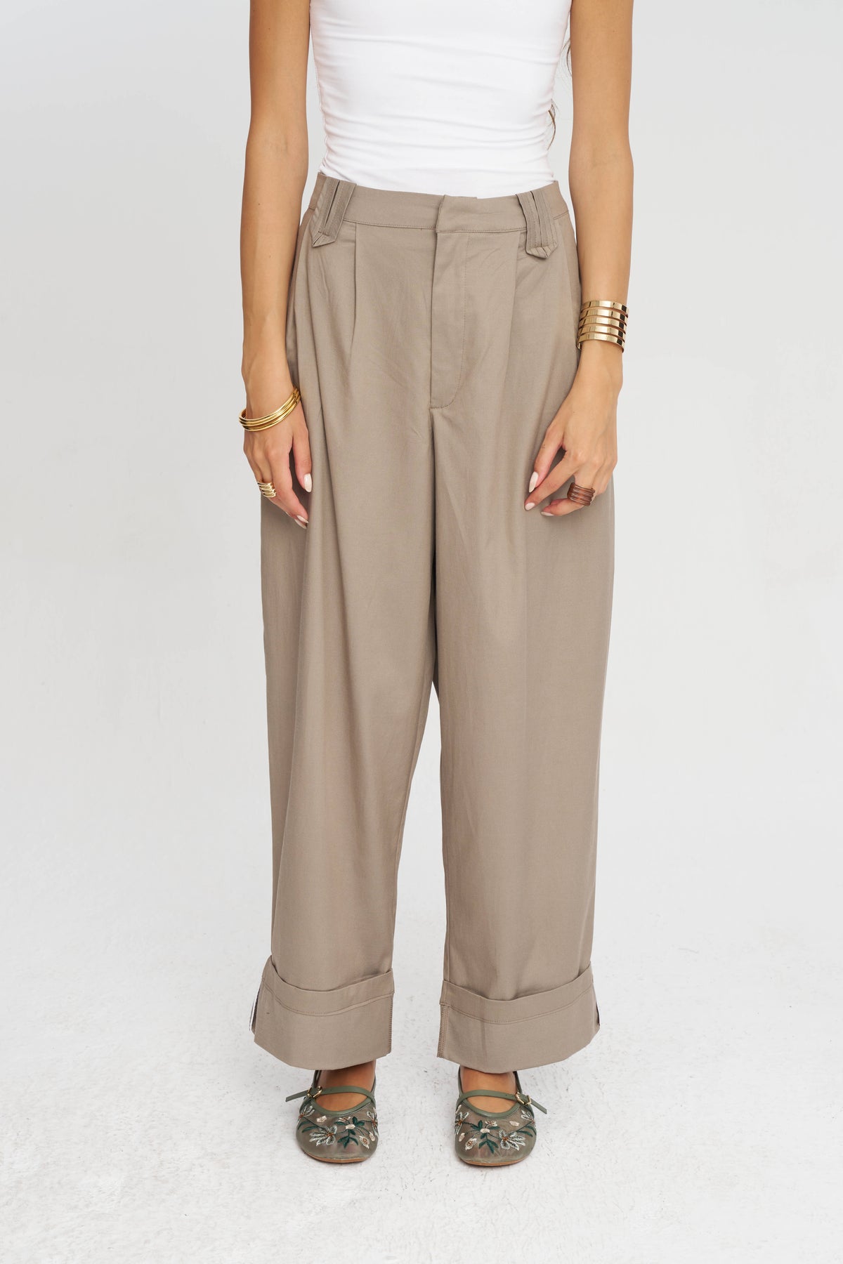 Toptan Duble Paça Tencel Karışımlı Kadın Pantolon Vizon