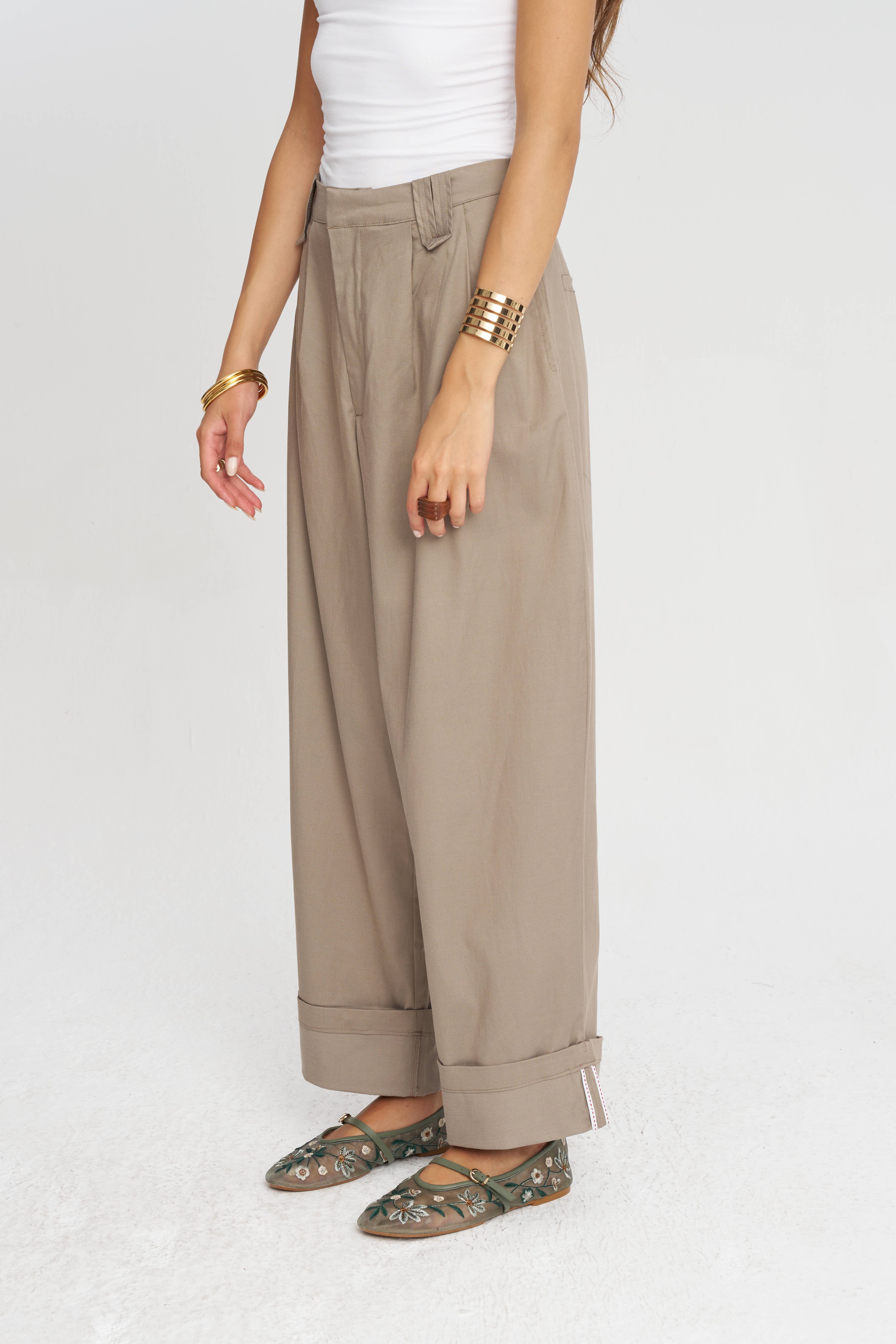 Toptan Duble Paça Tencel Karışımlı Kadın Pantolon Vizon