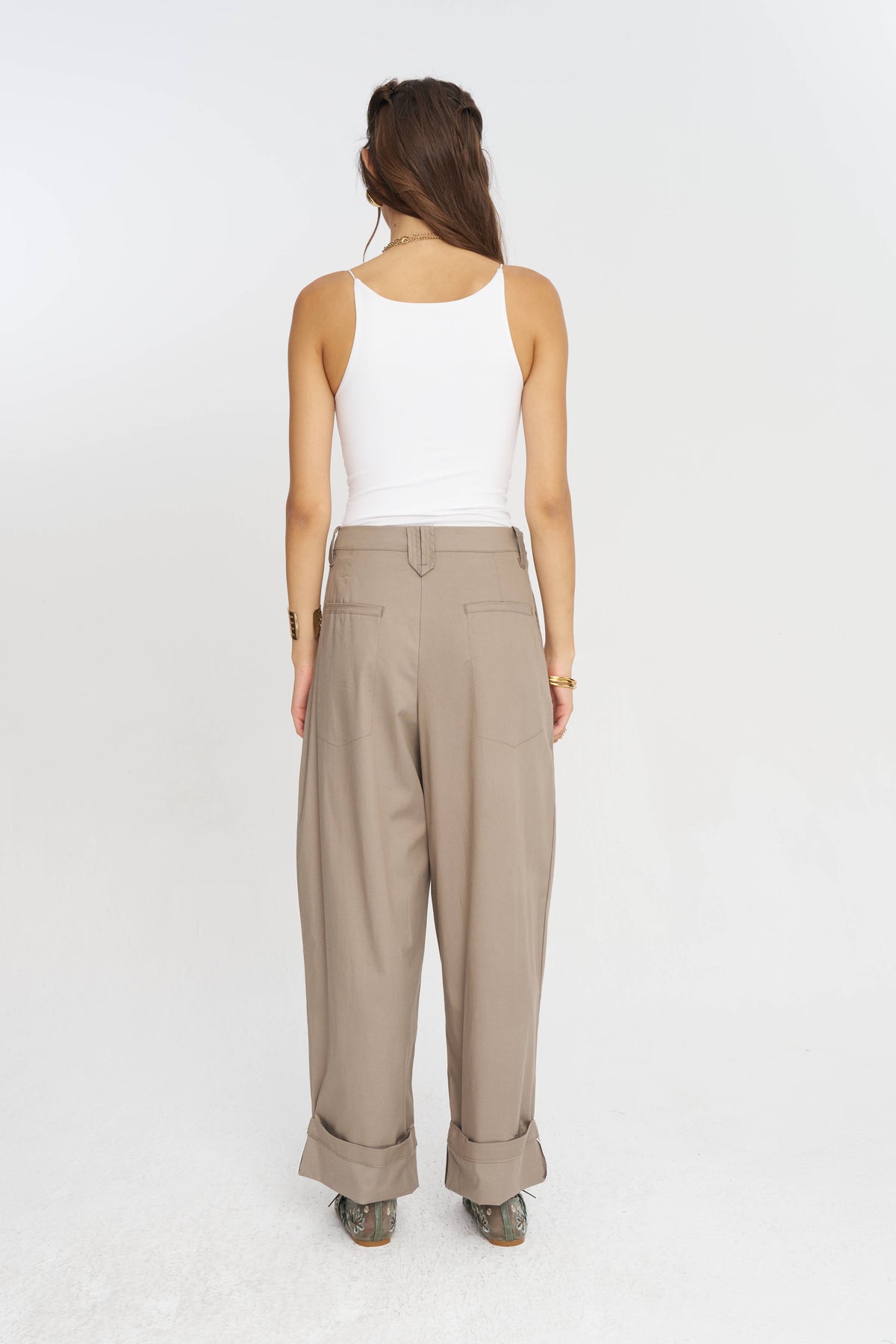 Toptan Duble Paça Tencel Karışımlı Kadın Pantolon Vizon