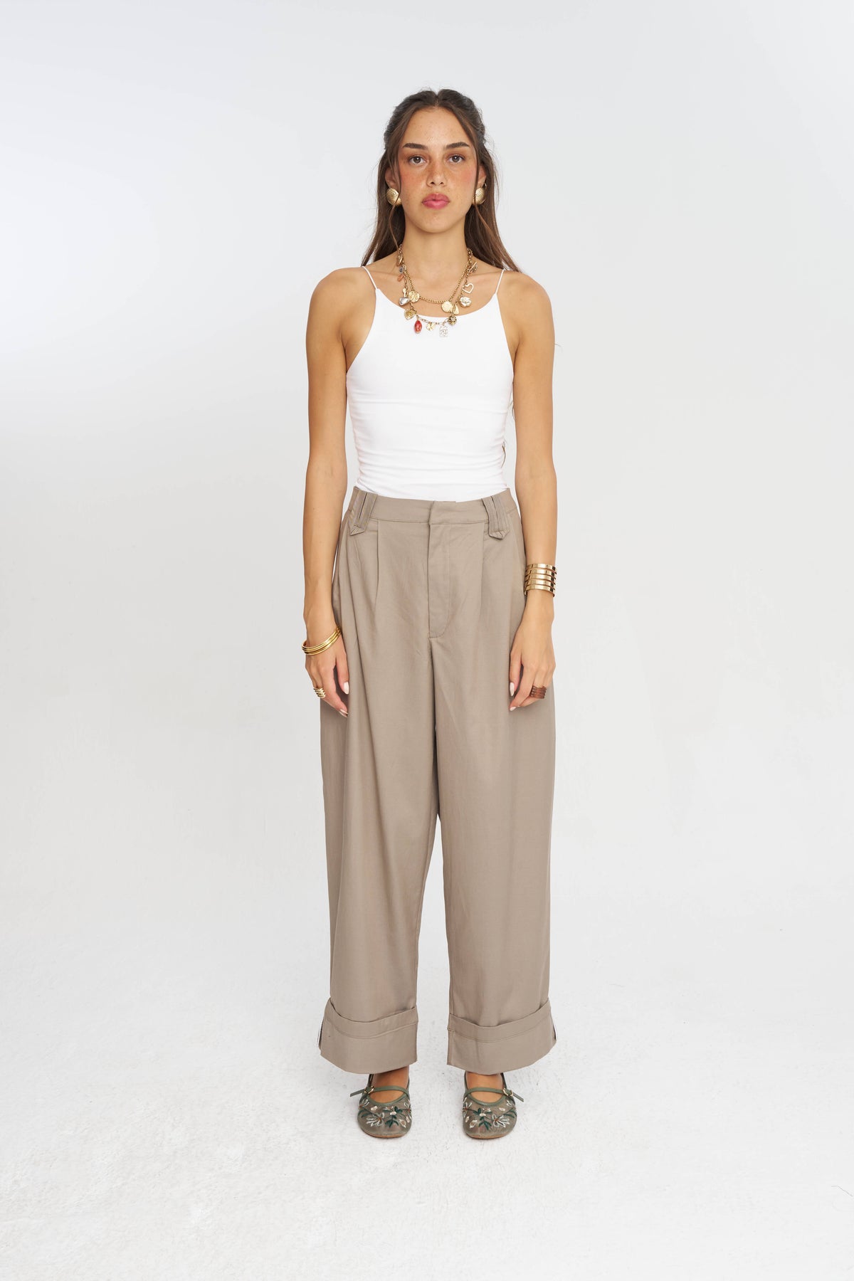 Toptan Duble Paça Tencel Karışımlı Kadın Pantolon Vizon