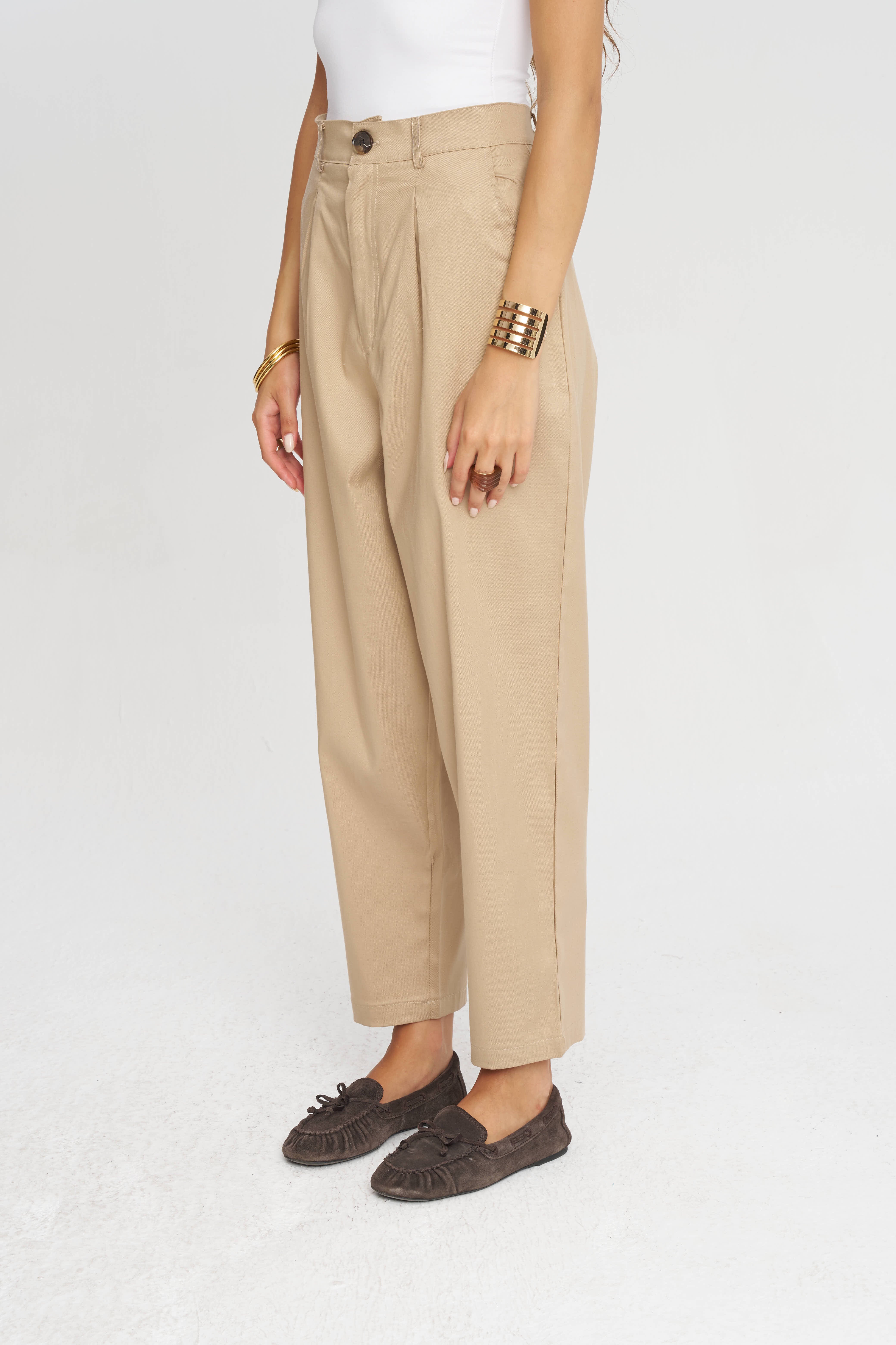 Toptan Düğme Detaylı Tencel Karışımlı Kadın Pantolon