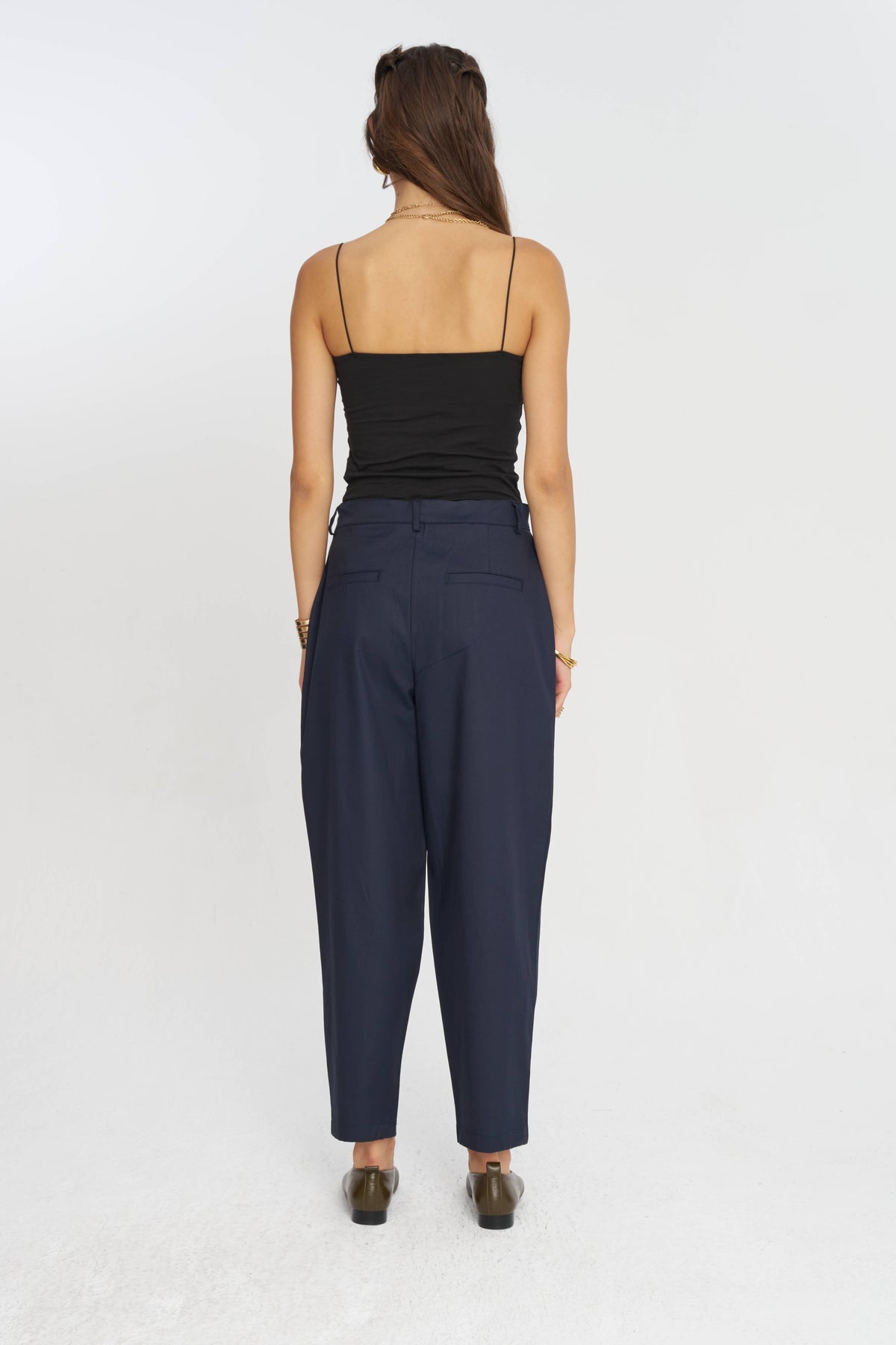 Toptan Düğme Detaylı Tencel Karışımlı Kadın Pantolon Lacivert